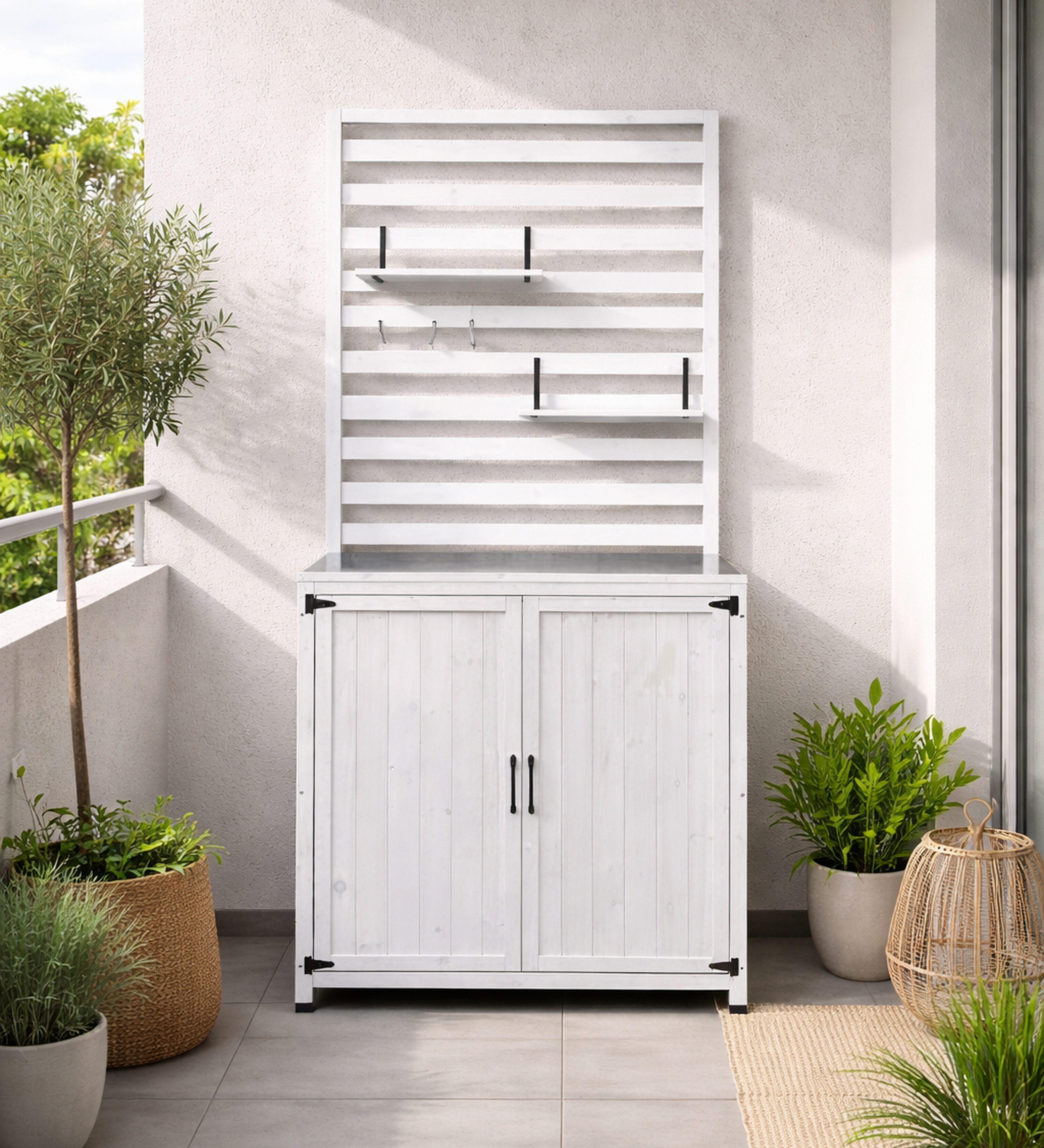 Leco Garten-Geräteschrank Balkonregal Mehrzweckschrank Aufbewahrungsschrank Gartenregal THEA, BxT: 94x42 cm, Tannenholz
