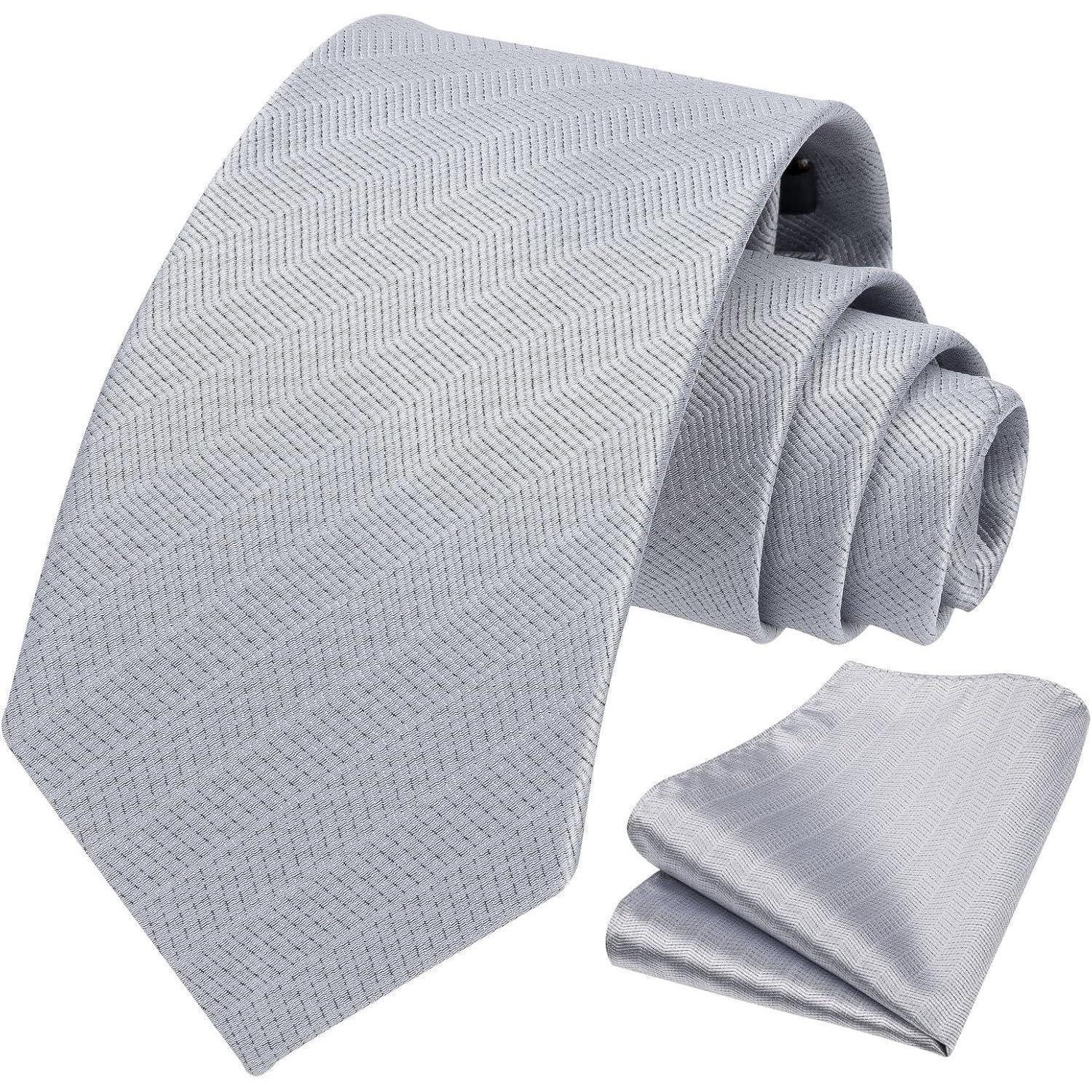 LuxusKollektion Krawatte Krawatte Einstecktuch Set Herren Hochzeit Einheitsgröße silbergrau