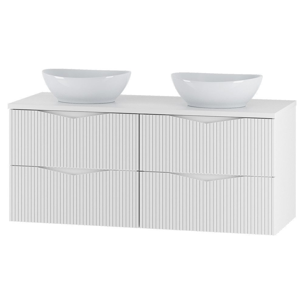 Lomadox Doppelwaschtisch CALURI-140, 120 cm breit in weiß, gerillte Front, wandhängend, 4 Schubladen