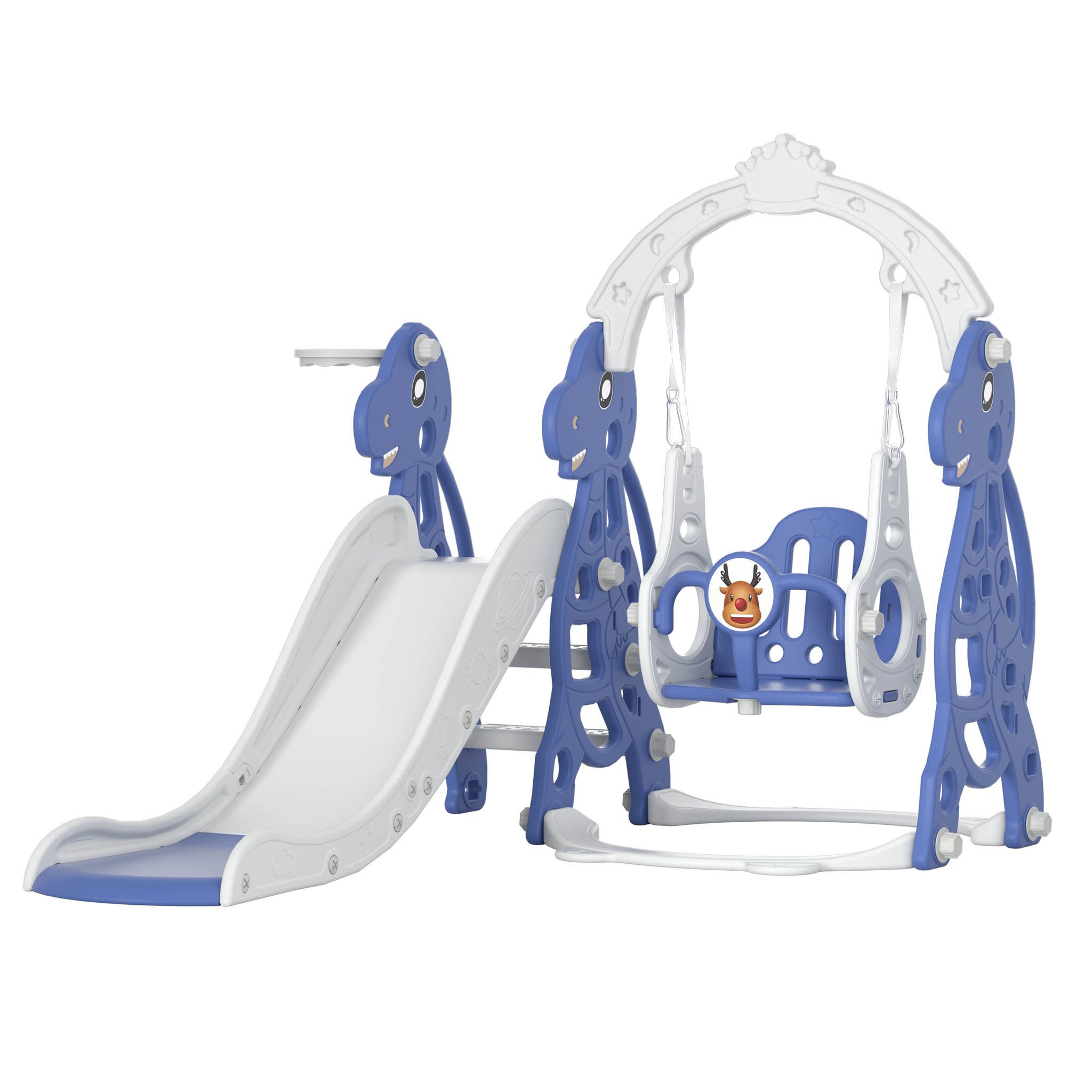 FIVMEN Rutsche Kinder Freistehende Kinderrutsche Spielzeugrutsche Gartenrutsche, Kinder Rutsche inkl. Klettergerüst & Basketballkorb, Blau