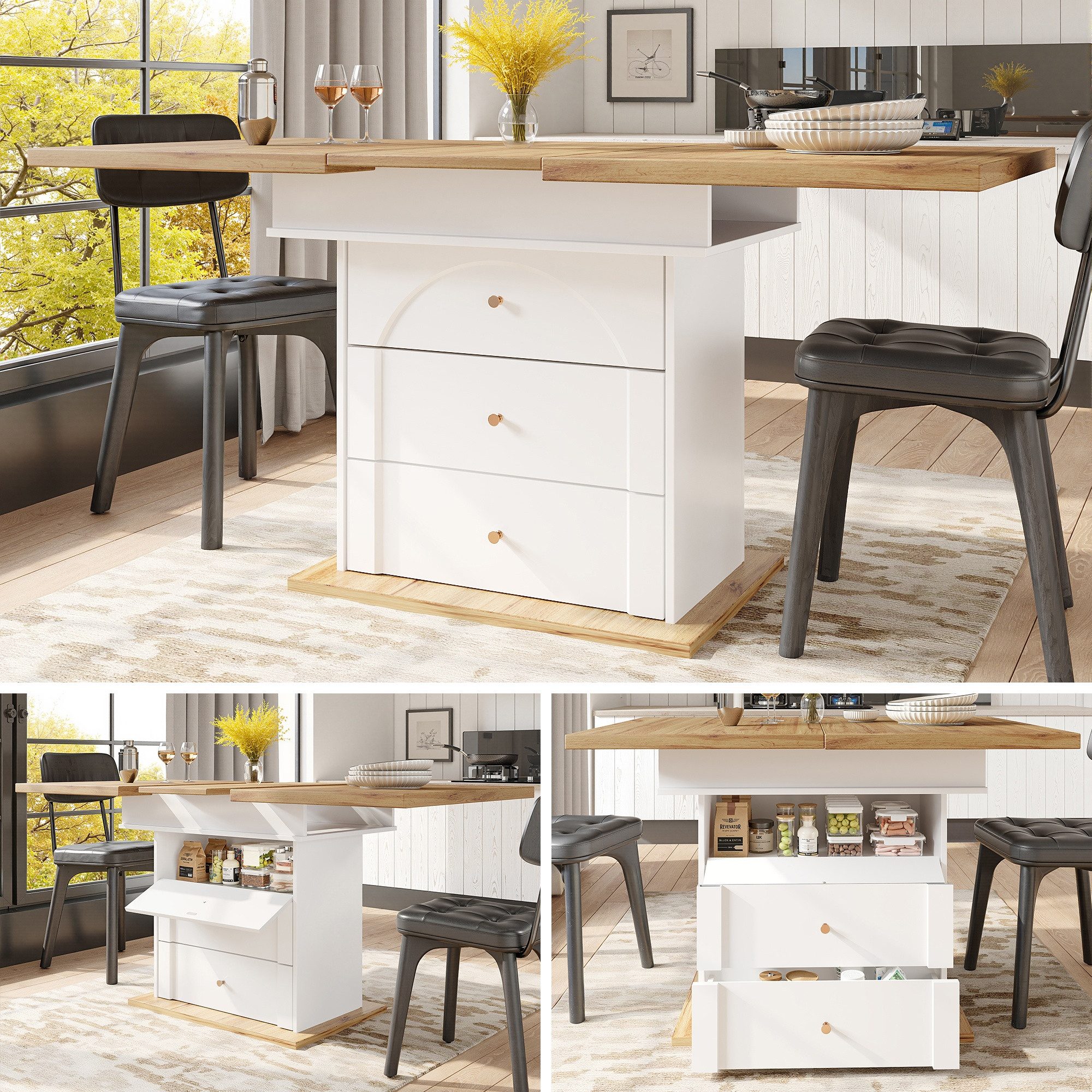 IDEASY Esstisch ausziehbarer Küchentisch, 110-140x80 cm, klappbar & platzsparend (1 Tisch), Teleskop-Mechanismus 110-140cm, klappbare Beine für kompakte Lagerung