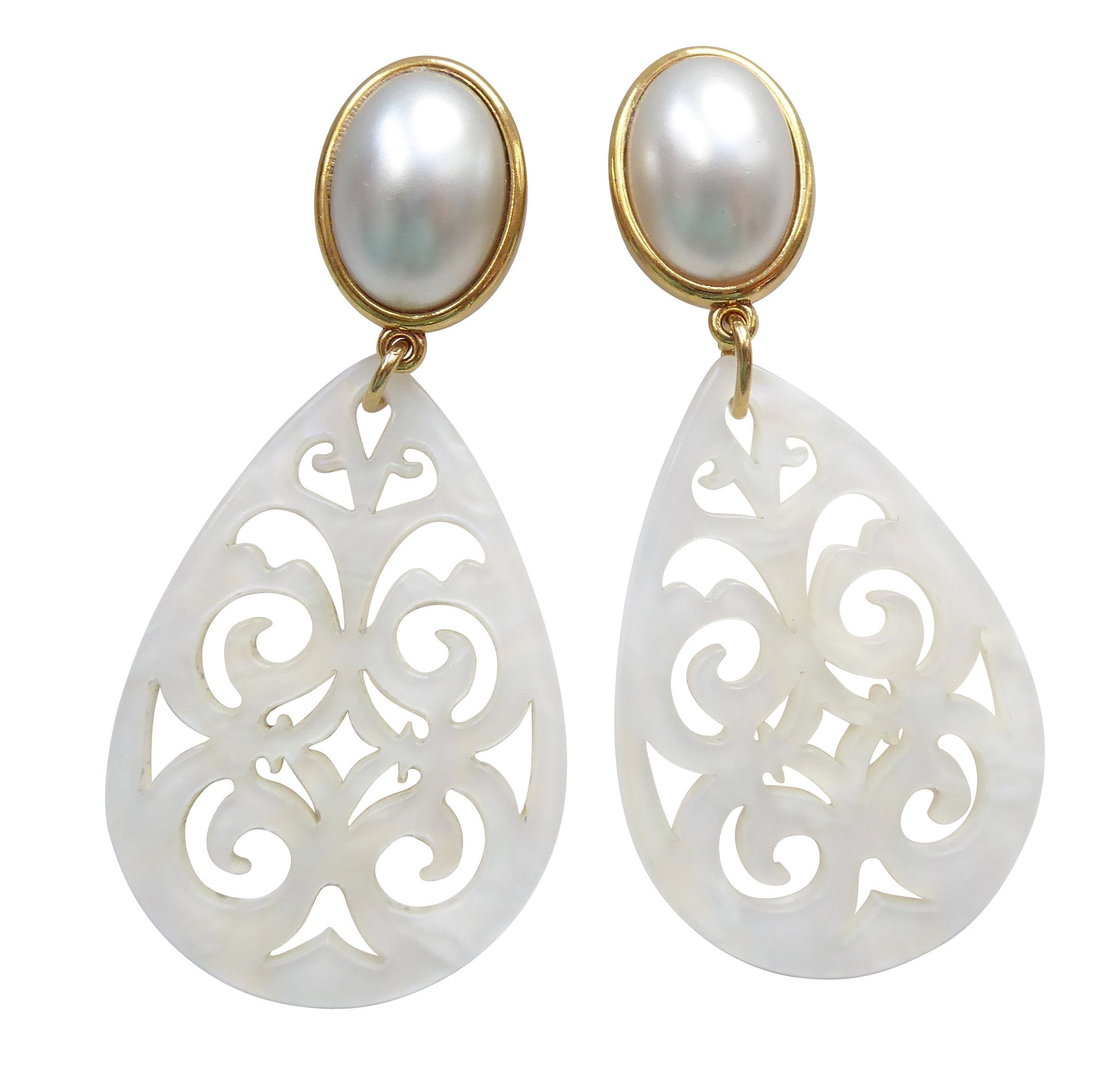 Mugello Paar Ohrstecker Xenia perle-perlmutt Hochzeit Braut Fest klassisch, made in Germany Designer JustWin, Statementohrringe