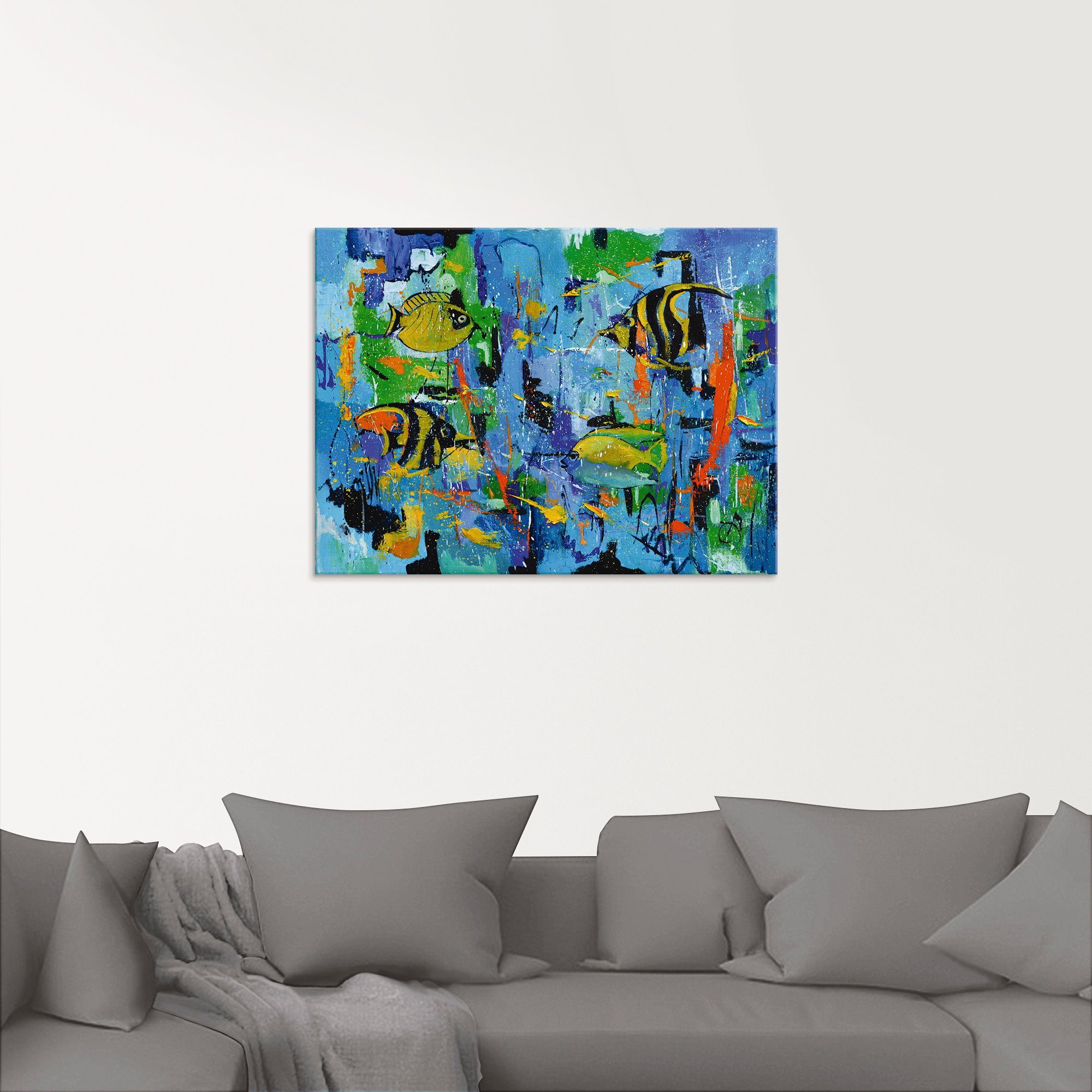 Artland Glasbild Abstrakt Fische Blau, Wassertiere (1 St), in verschiedenen Größen