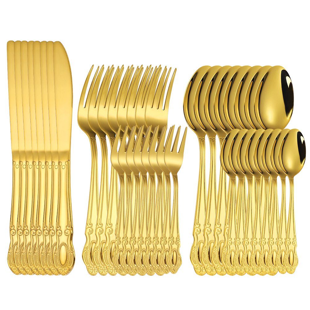 Home safety Besteck-Set 40teilig Luxury Royal Set Personen poliert Gold 8 glänzend Elegant Besteck