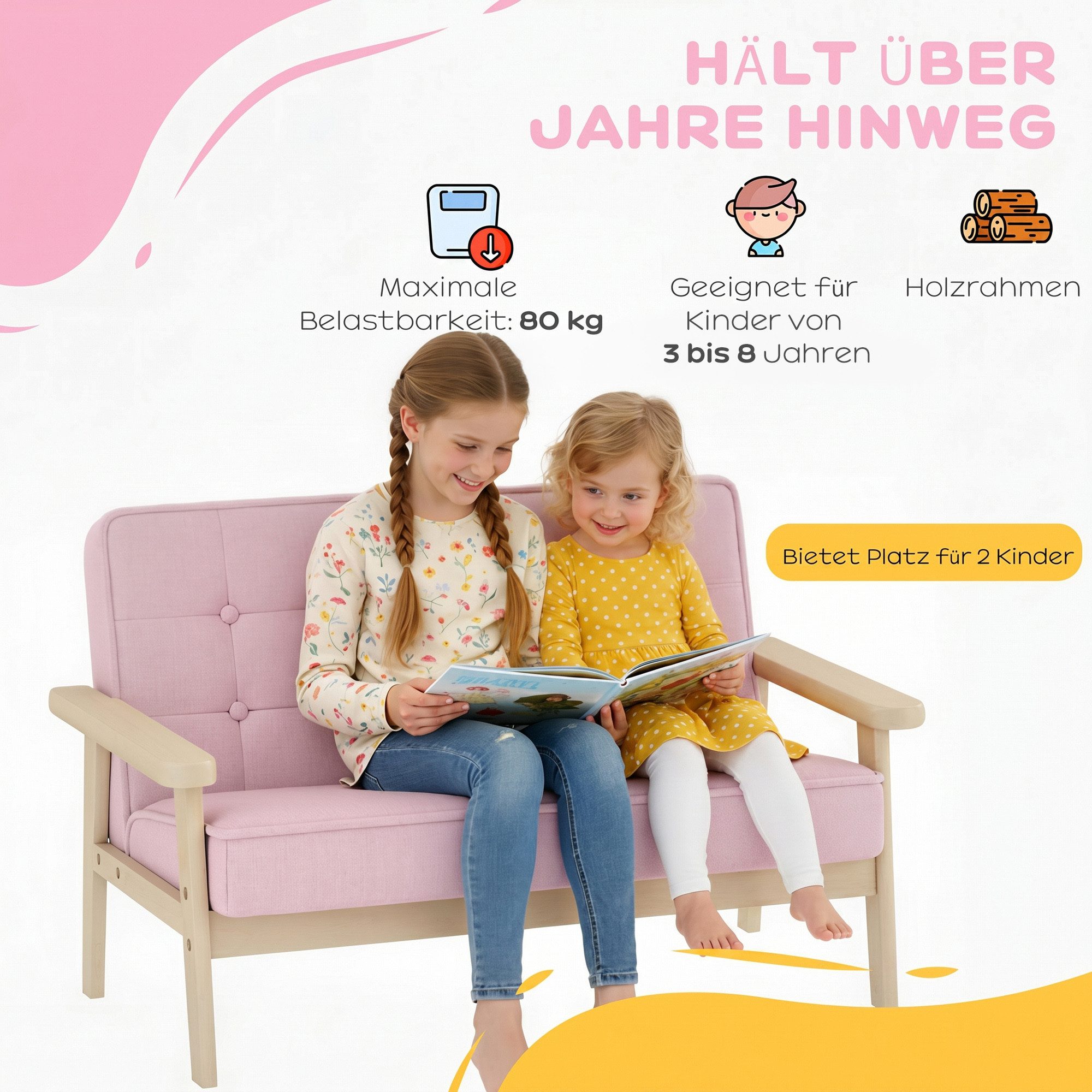 AIYAPLAY Kindersessel Sessel aus Schaumstoff Kinderstuhl für Kinder 3-8 Jahre (Kindersofa, 1-St., gepolsterter Kinderstuhl), für Kinderzimmer, Spielzimmer, Rosa – Bild 4 von 5
