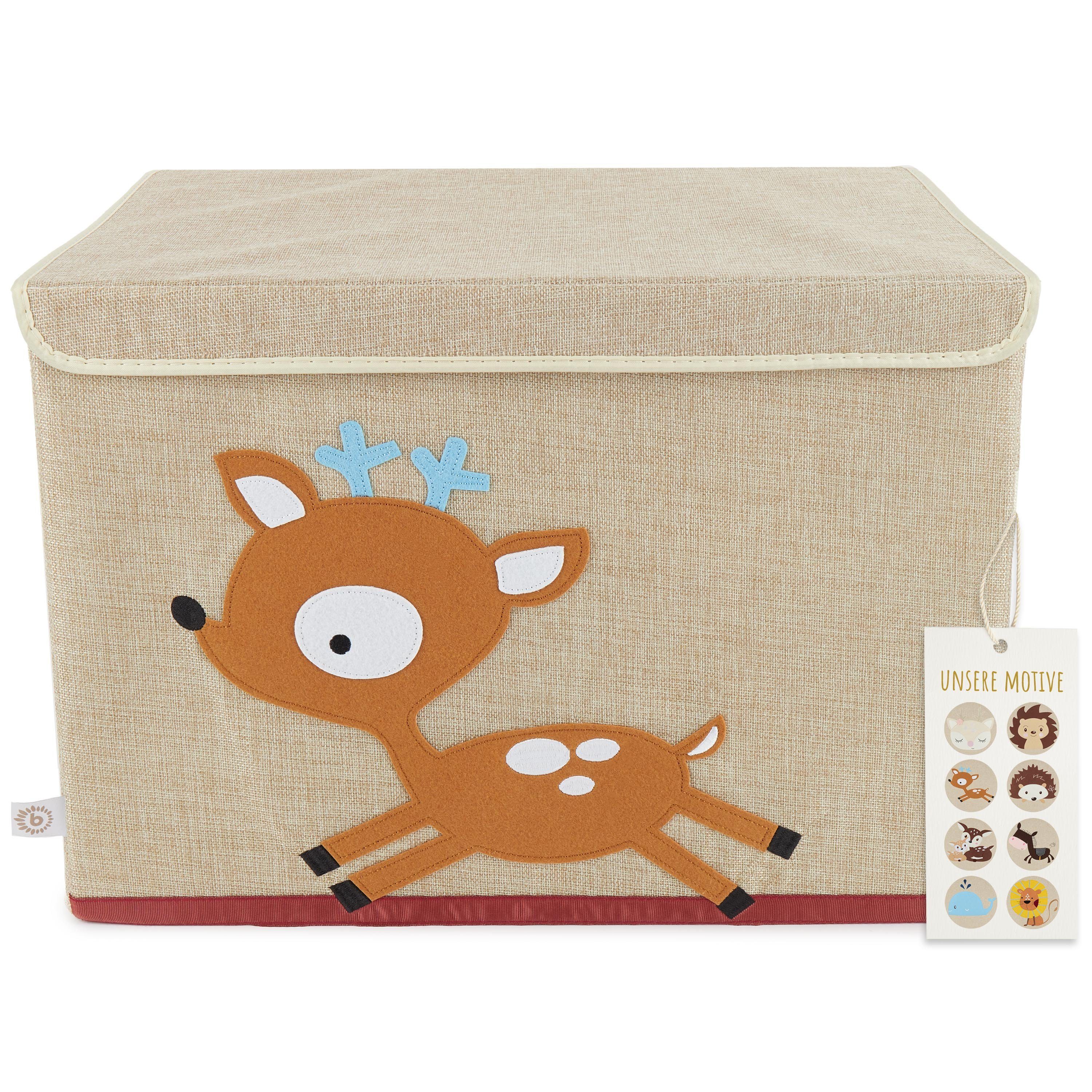 BIECO Spielzeugtruhe Bieco Aufbewahrungsbox mit Deckel 65L faltbar ca.  36x36x51cm Spielzeugkiste mit Deckel Aufbewahrungsbox Kinder Kisten mit  Deckel Aufbewahrungsbox Groß Wickeltisch Organizer Reh Motiv