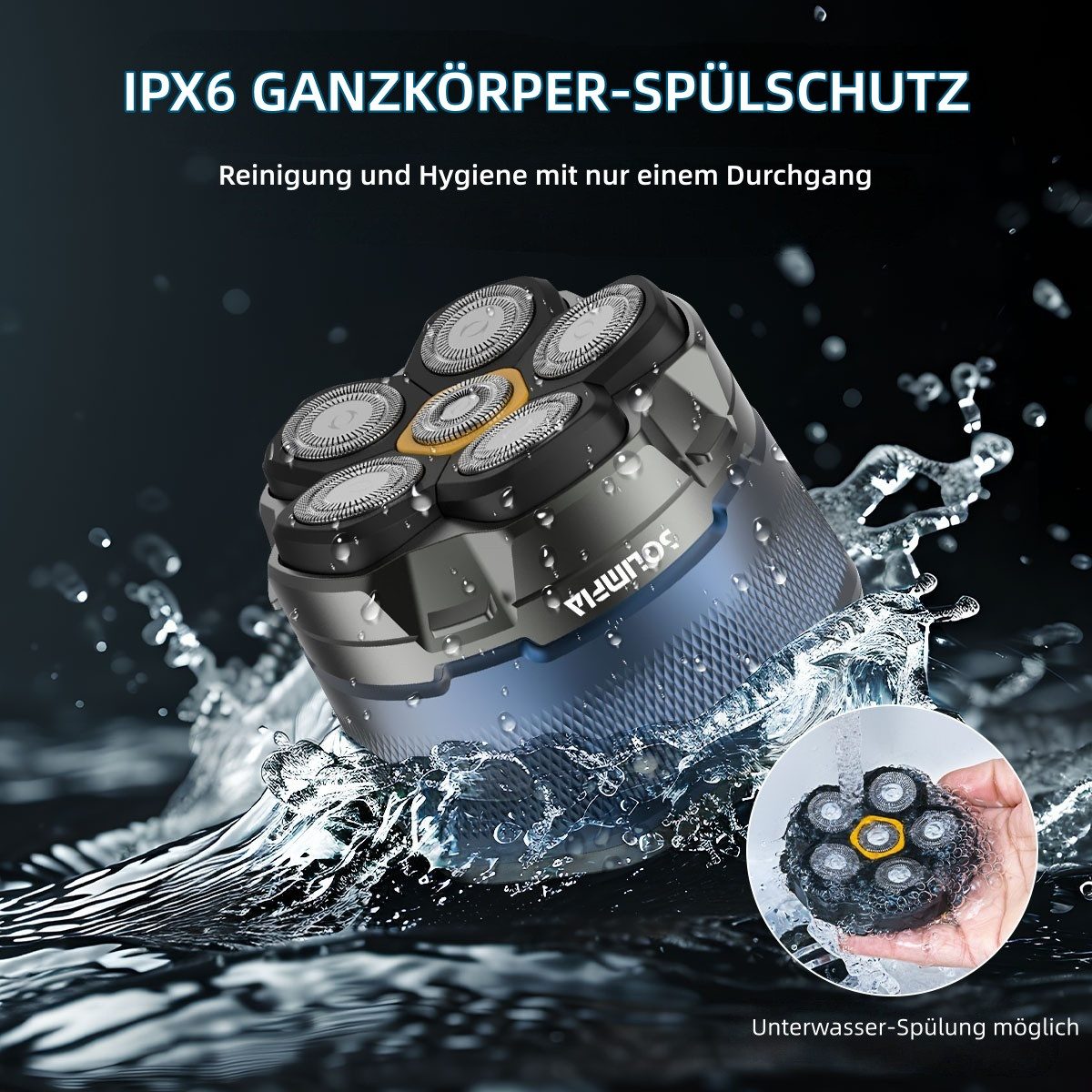 Scttomon Elektrorasierer HT-935, Aufsätze: 1, Bartschneider, 6-Kopf Glatzenrasierer, Wet&Dry, IPX6 Wasserdicht, LED Display