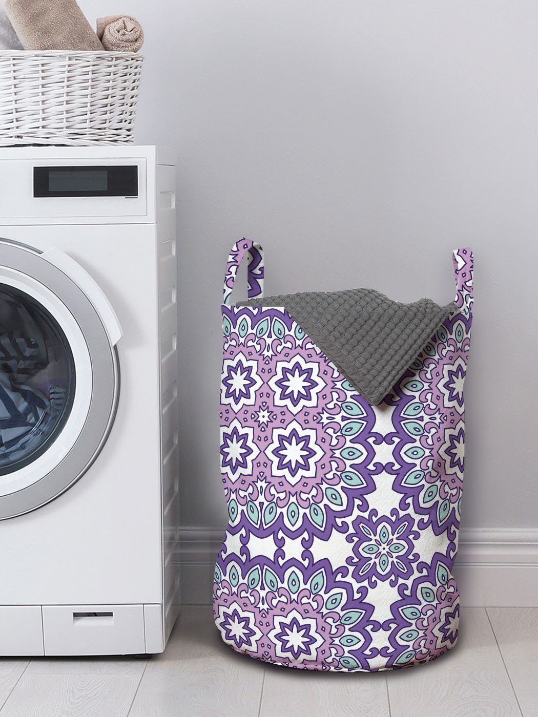 Abakuhaus Kordelzugverschluss Wäschesäckchen für Waschsalons, mit Griffen Abstrakt Wäschekorb Formen Blumen-inspirierte