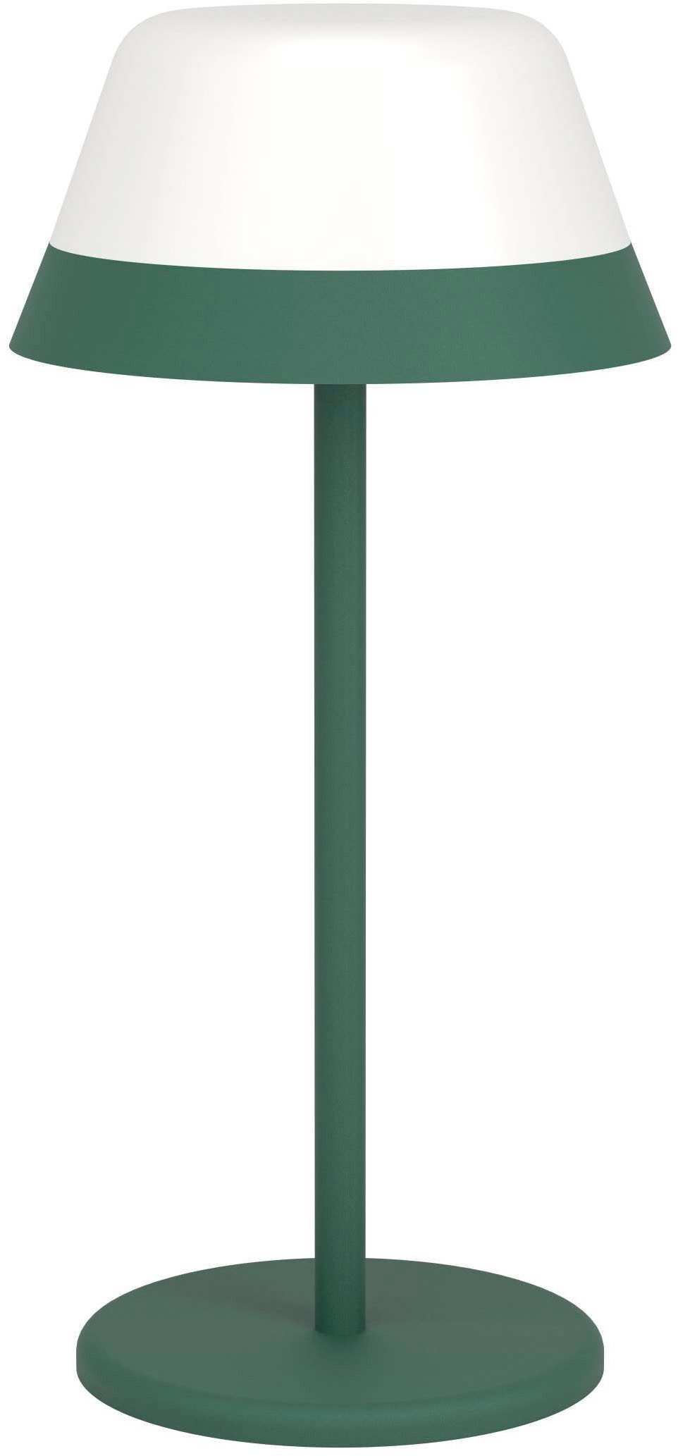 EGLO Tischleuchte Meggiano Tischlampe, kabellos, aufhängbarer Lampenschirm, IP54, Lampe, Dimmfunktion, RGB, USB-Anschluss mit Ladefunktion, LED fest integriert, Warmweiß, RGB, Tischleuchte - H32 x Ø15 cm - grün - 1X1,5W;1X0,8W inkl.