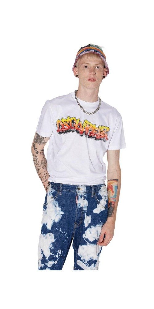 Print-Shirt Dsquared2 Logo Print T-Shirt Weiß Herren
