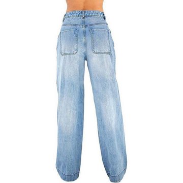 ZWY Gerade Jeans Straight-Jeans Damen Hoher Taille Jeanshosen, Blau (1-tlg) Wide Leg Schlaghose Baggy Cargo Pants(1-tlg)
