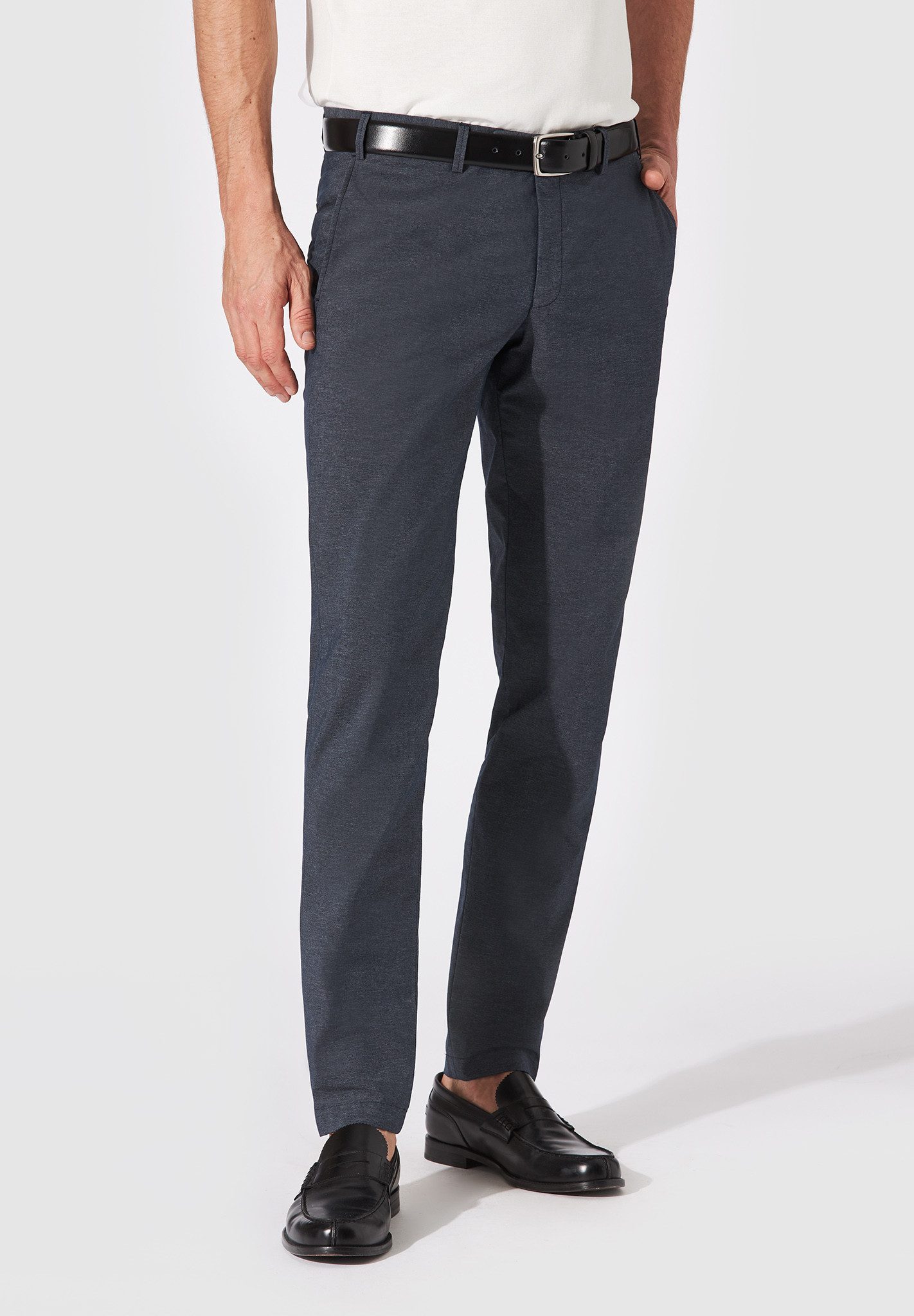 Hiltl Chinos Tarent Chino Hose Herren Slim Fit Melange Cotton, dunkelblau, 27 Premium Baumwollhose mit Stretch, knitterarme Hose für Büro und Reisen