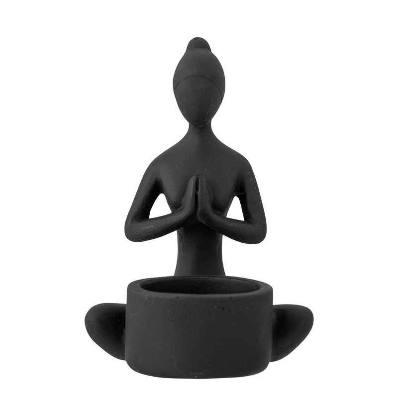Bloomingville Windlicht Teelicht Halter schwarz Yoga Meditation Tisch Deko Statue Mädchen