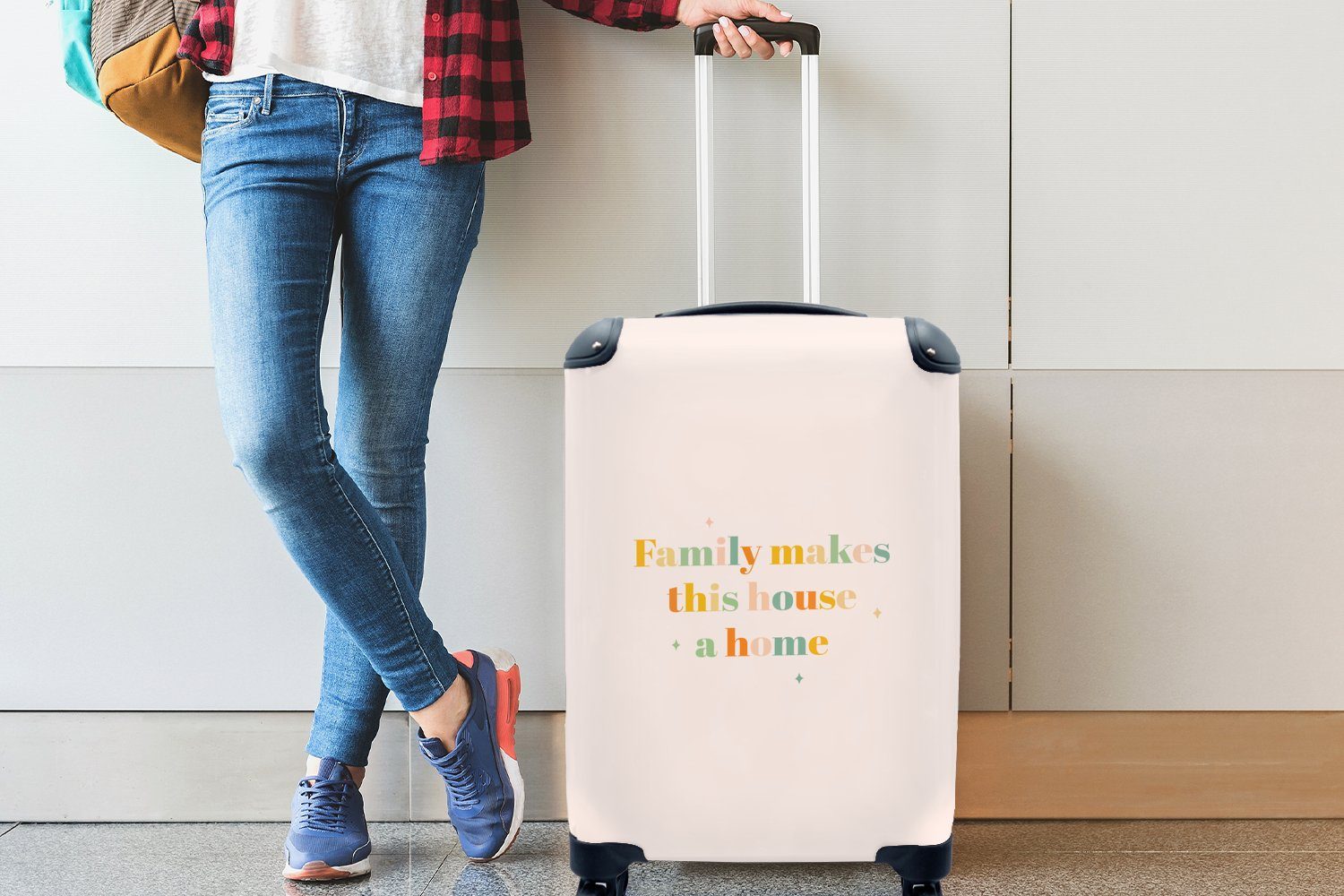 - -, für Zuhause das Handgepäck Reisekoffer mit Familie Familie MuchoWow Reisetasche 4 Die Ferien, - einem Handgepäckkoffer macht Haus Rollen, Zitate Trolley, zu rollen,