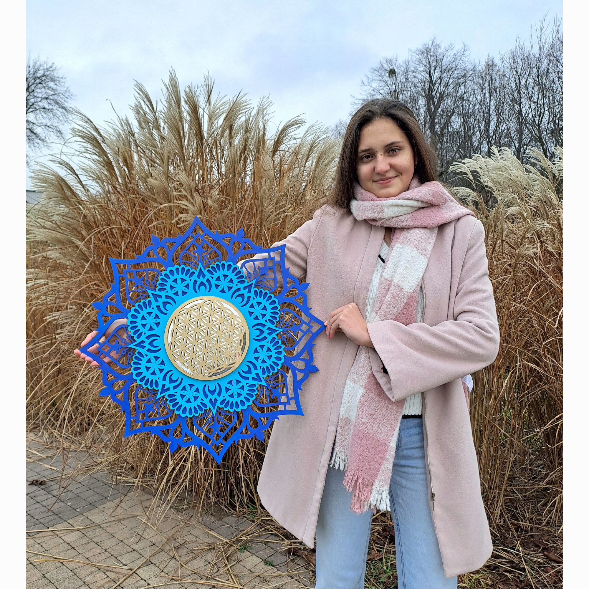 ORNAMENTI Wanddekoobjekt 3D MANDALA, Grosse moderne boho Wanddeko, Holz, 3 Schichten, Spiegel (moderne Deko Anhanger, Yoga Wandsculptur, Holzbild, stilvolle Wanddekoration, Wandpaneel, Ornament, geschnitz Wandrelief), Verzierung fur Zuhause, Wohnzimmer, Schlafzimmer, Wandkunst, 5 Größen