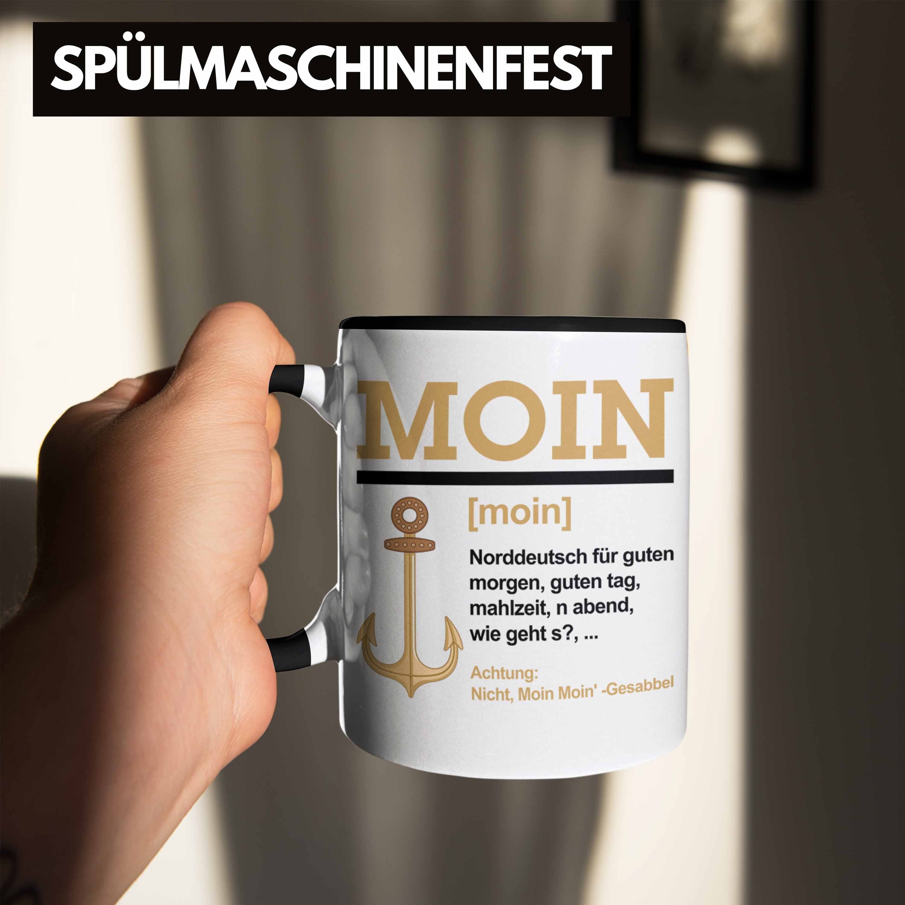 Trendation Kaffeetasse Geschenk Schwarz Moin Slang Norddeutschland Tasse Tasse