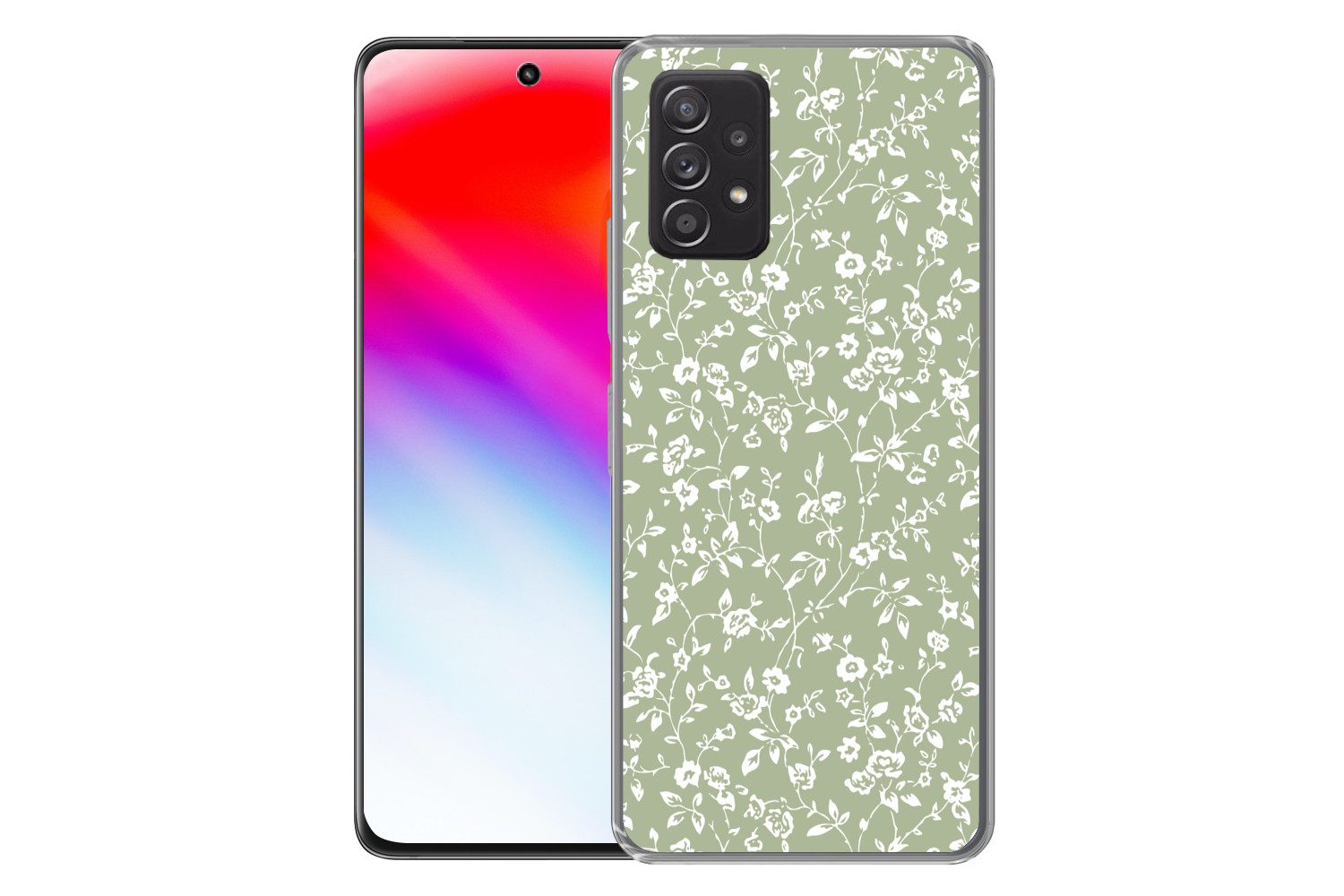 MuchoWow Handyhülle für Samsung Galaxy A33 5G Blumen - Druck - Grün - Weiß, Smartphone-Bumper, Print, Handy Schutzhülle Dünn