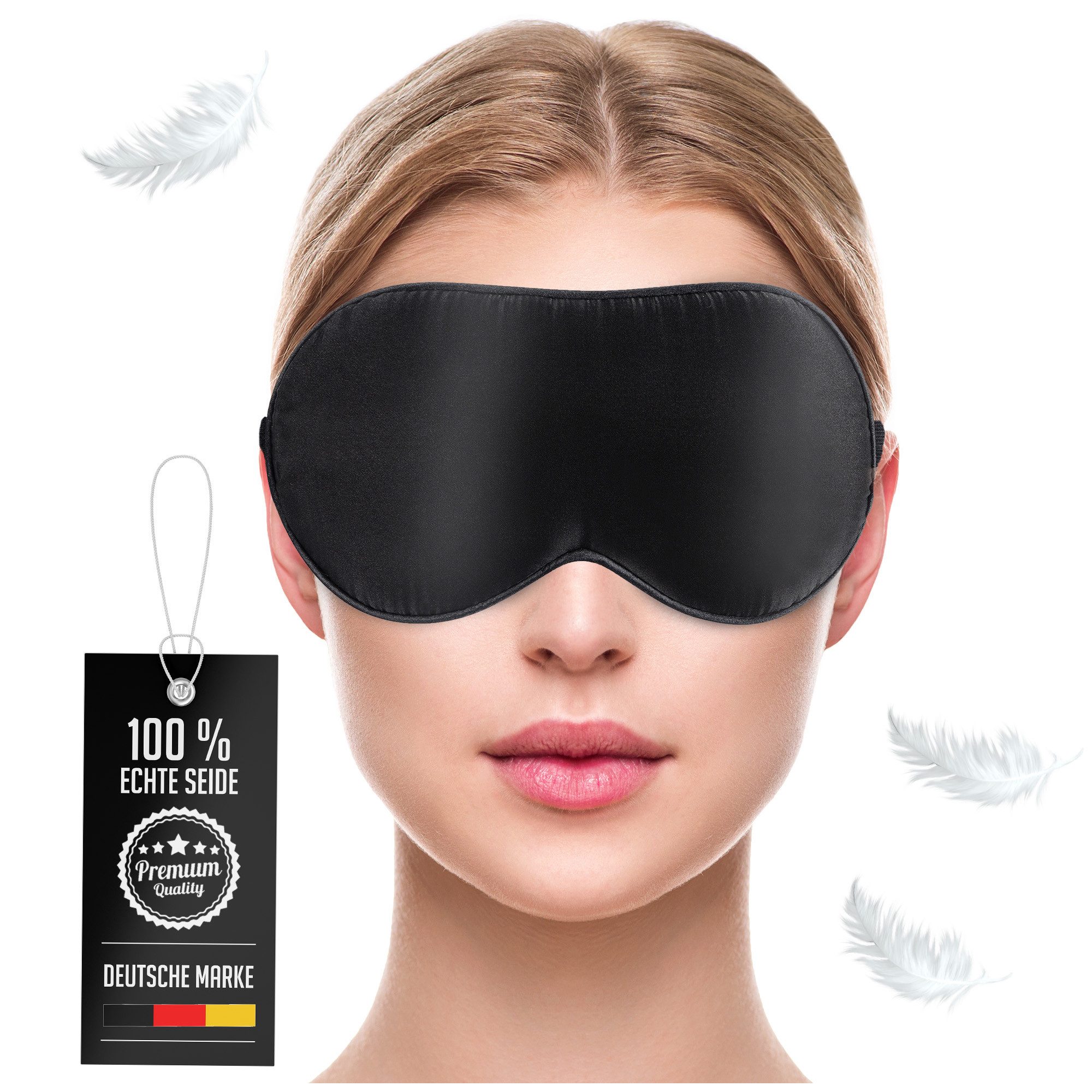 Schlafmaske Premium Augenmaske aus echter Seide - Schlafmaske für Frauen Männer