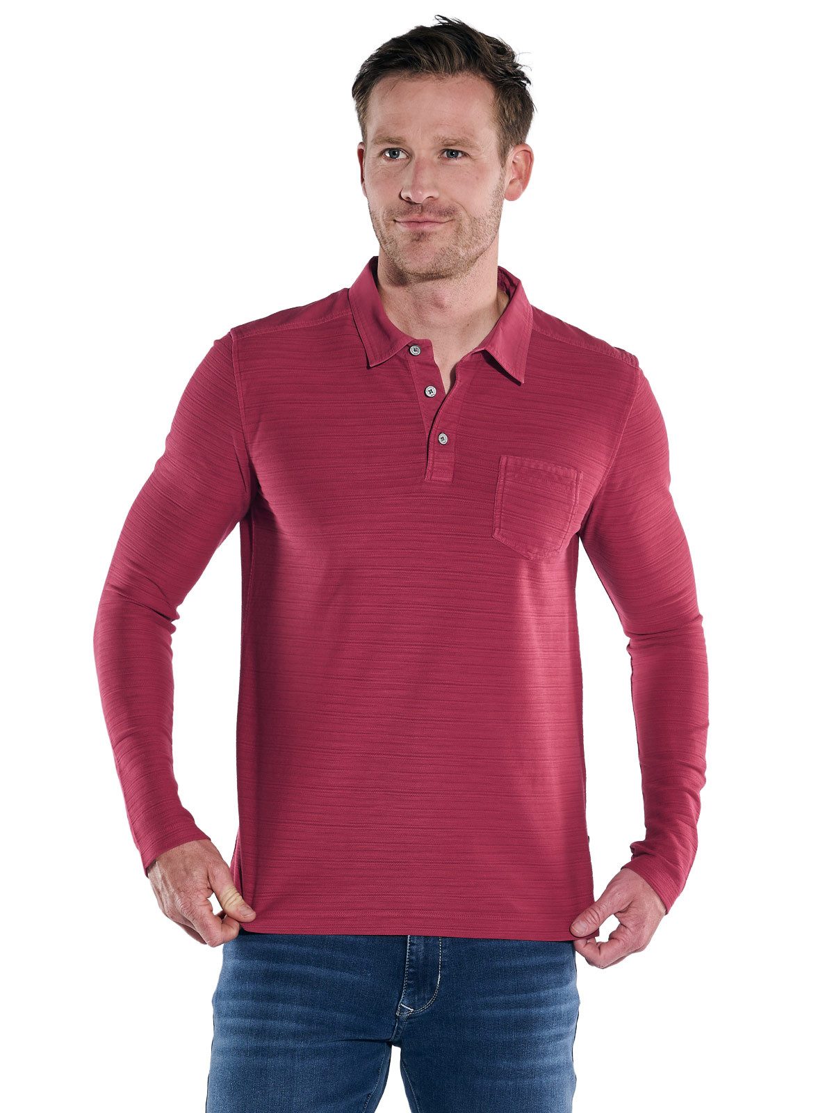 Engbers Langarm-Poloshirt Herren Polo-Shirt meliert, Rot