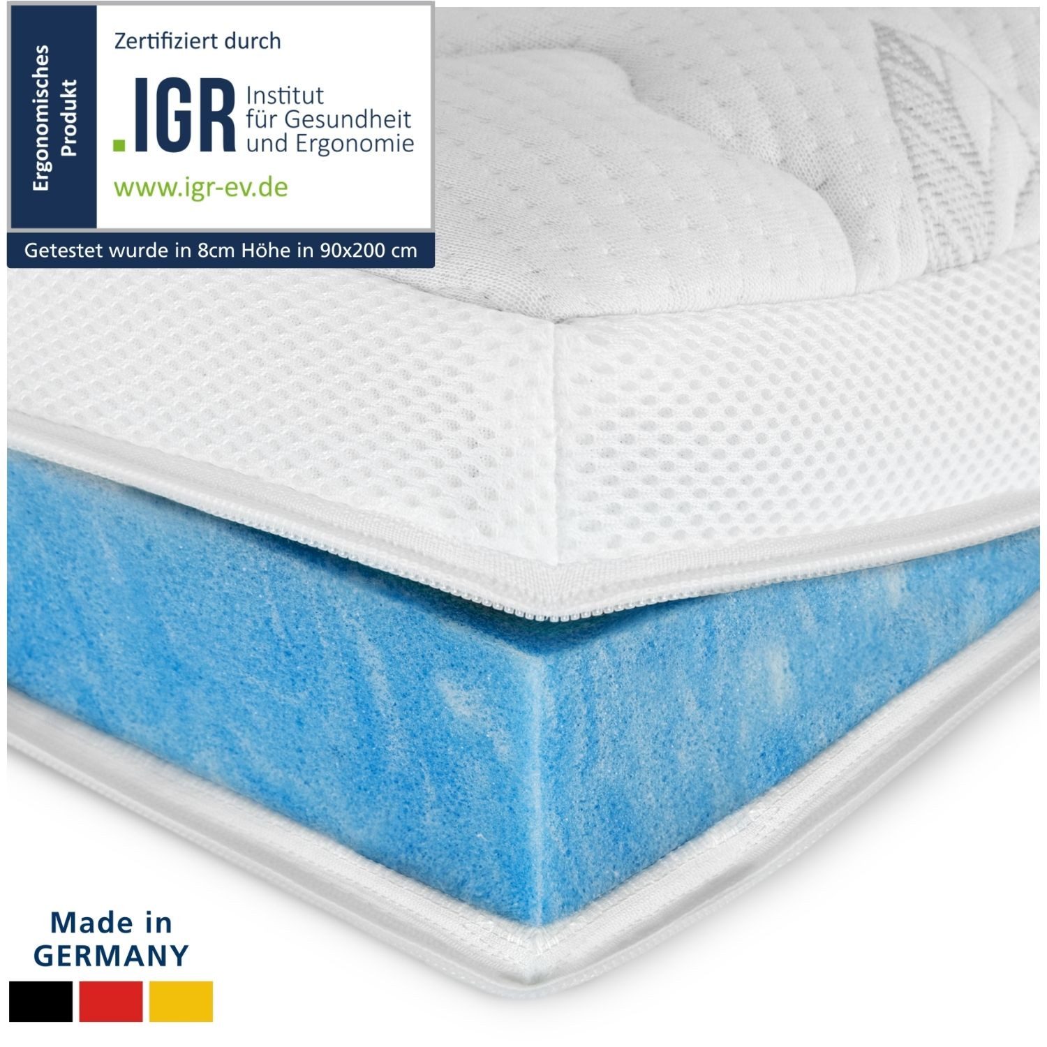 AM Qualitätsmatratzen, Цилиндр Memory Foam, Premium Gelschaum-Topper weich, Atmungsaktiver Geltopper, 6 cm hoch, Premium Gelschaum (6cm), 80x200 cm
