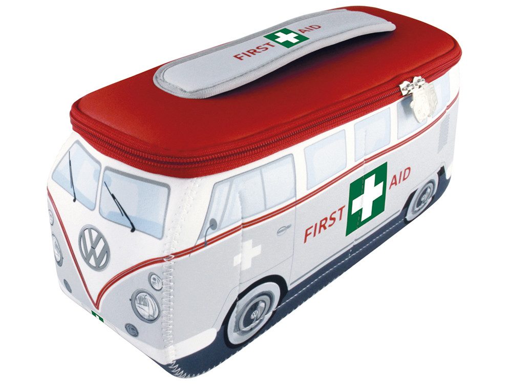 VW Collection by BRISA Kulturbeutel Volkswagen Neopren Schminktasche, Reisebeutel, funktionale Kosmetiktasche im Erste Hilfe Bus Design, 23x11x8 cm