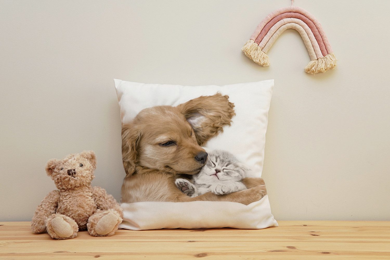 Dekokissen Welpe mit Katze