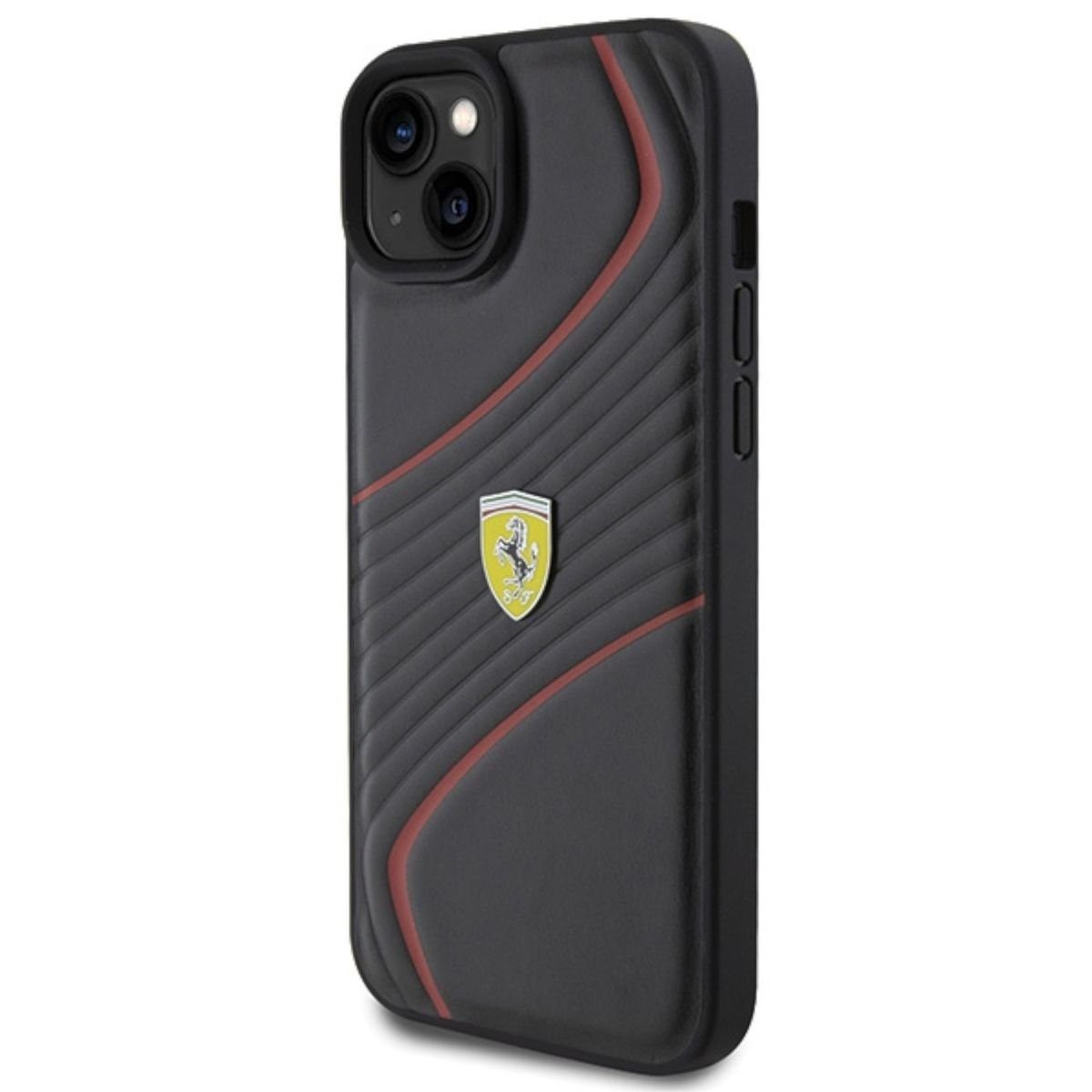 Ferrari Smartphone-Hülle Ferrari Apple iPhone 15 Plus Schutzhülle Case Twist Metal Logo Schwarz