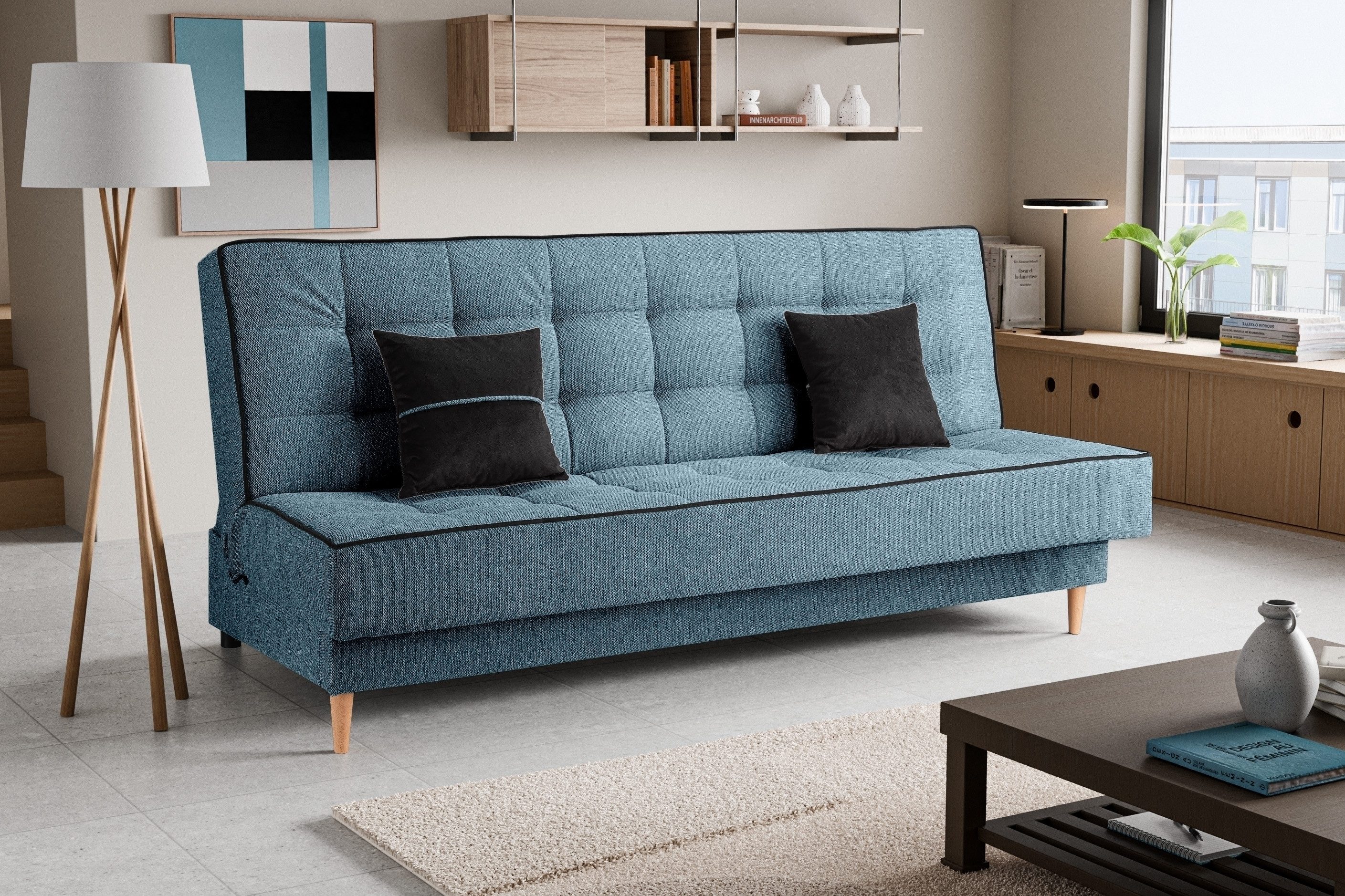 freiraum Schlafsofa Schlafsofa >Bono< in blau, Strukturstoff - 199x91x91cm (BxHxT), in blau, Strukturstoff - 199x91x91cm (BxHxT)