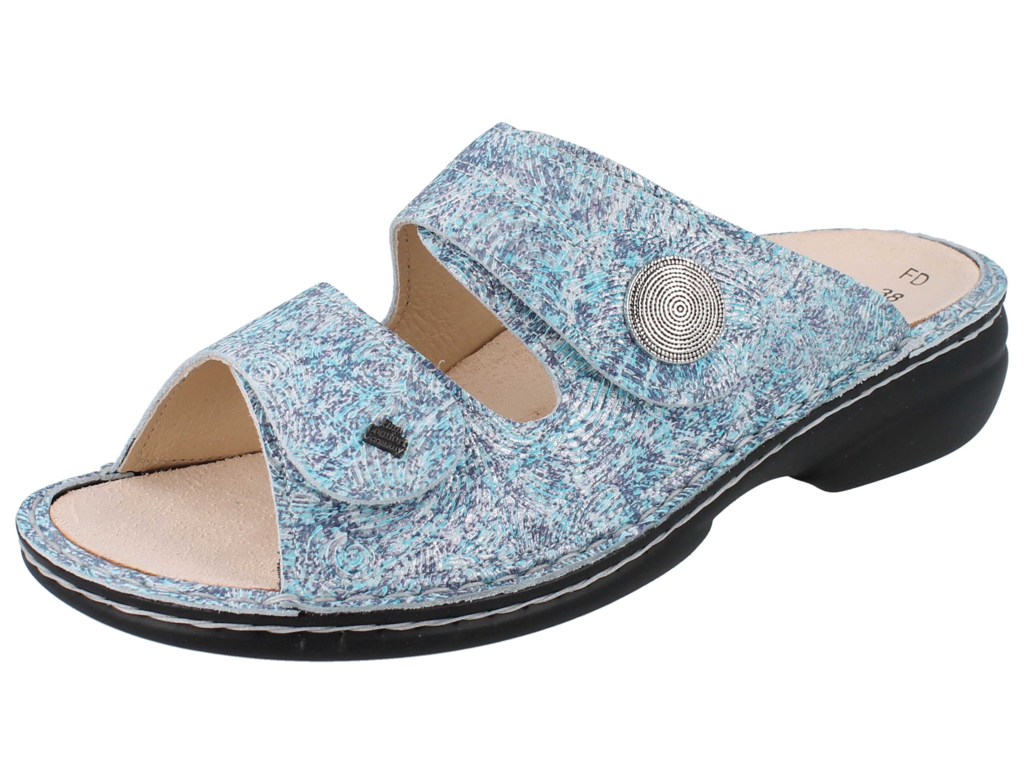Finn Comfort FINN COMFORT Sansibar Damen Pantolette hellblau geprägtes Leder - Pantolette Wechselfußbett