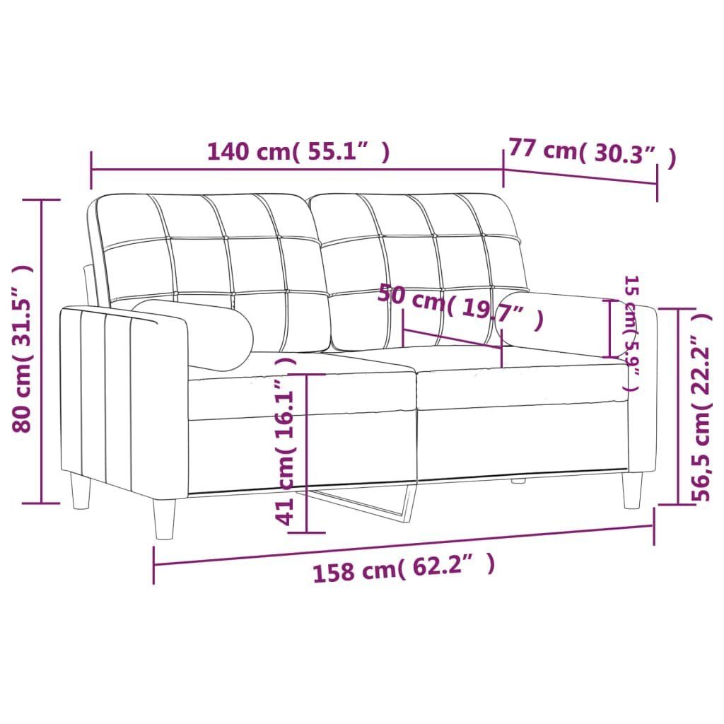 cm Zierkissen Sofa Creme Stoff vidaXL 2-Sitzer-Sofa 140 mit