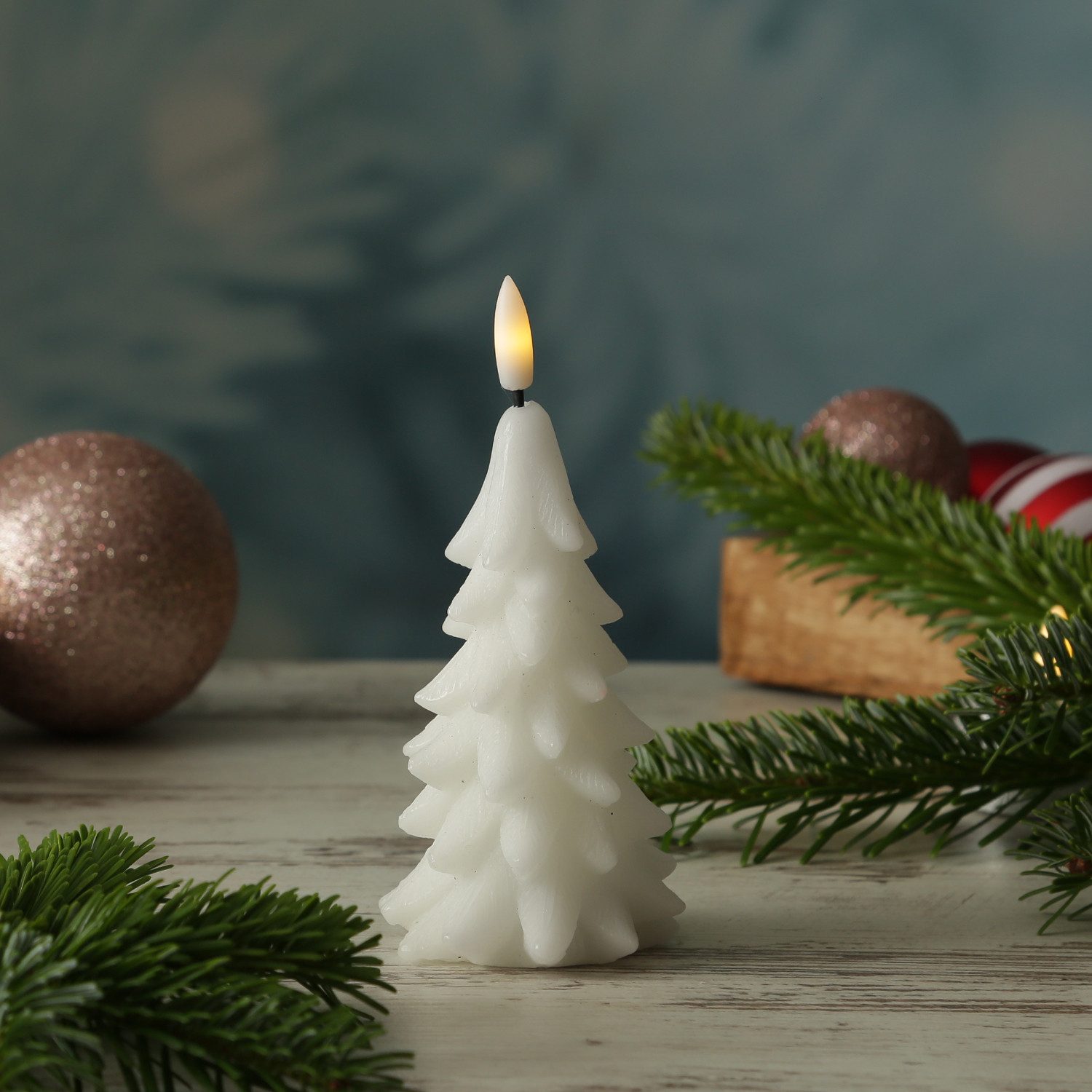 MARELIDA LED-Kerze Tannenbaum Weihnachtsbaum Baumform Echtwachs H: 16cm Timer weiß
