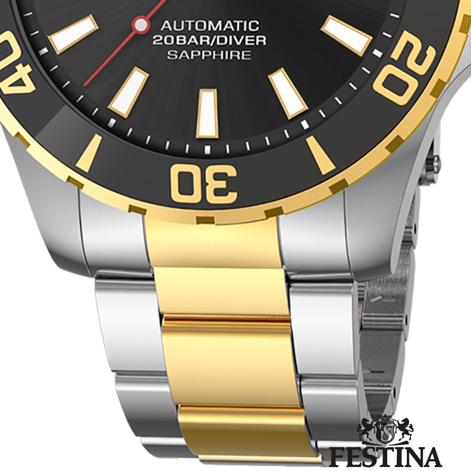 Festina Quarzuhr Festina Herrenuhr Automatik, (Analoguhr), Herren Armbanduhr rund, Edelstahlarmband silber, gold, Elegant