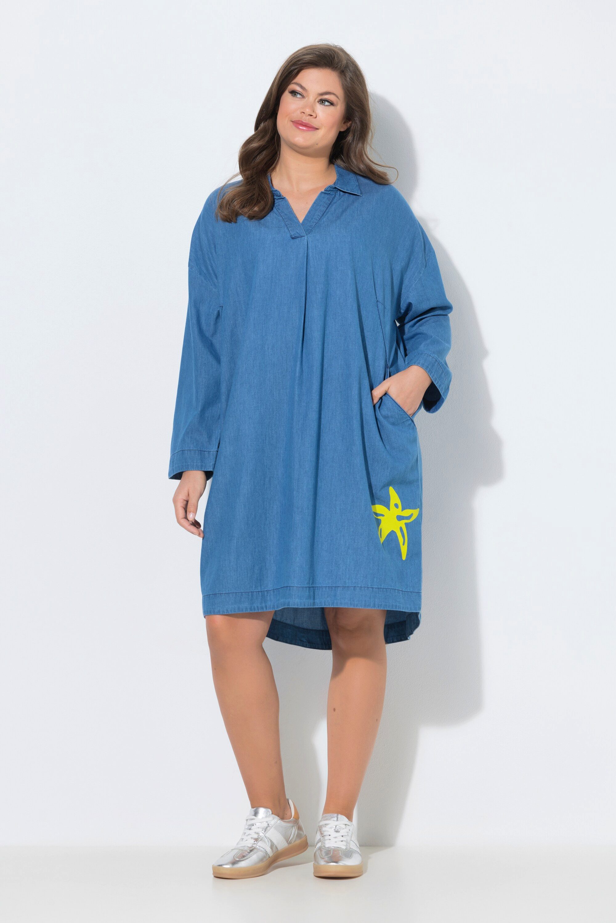 Midikleid Denim-Kleid Langarm