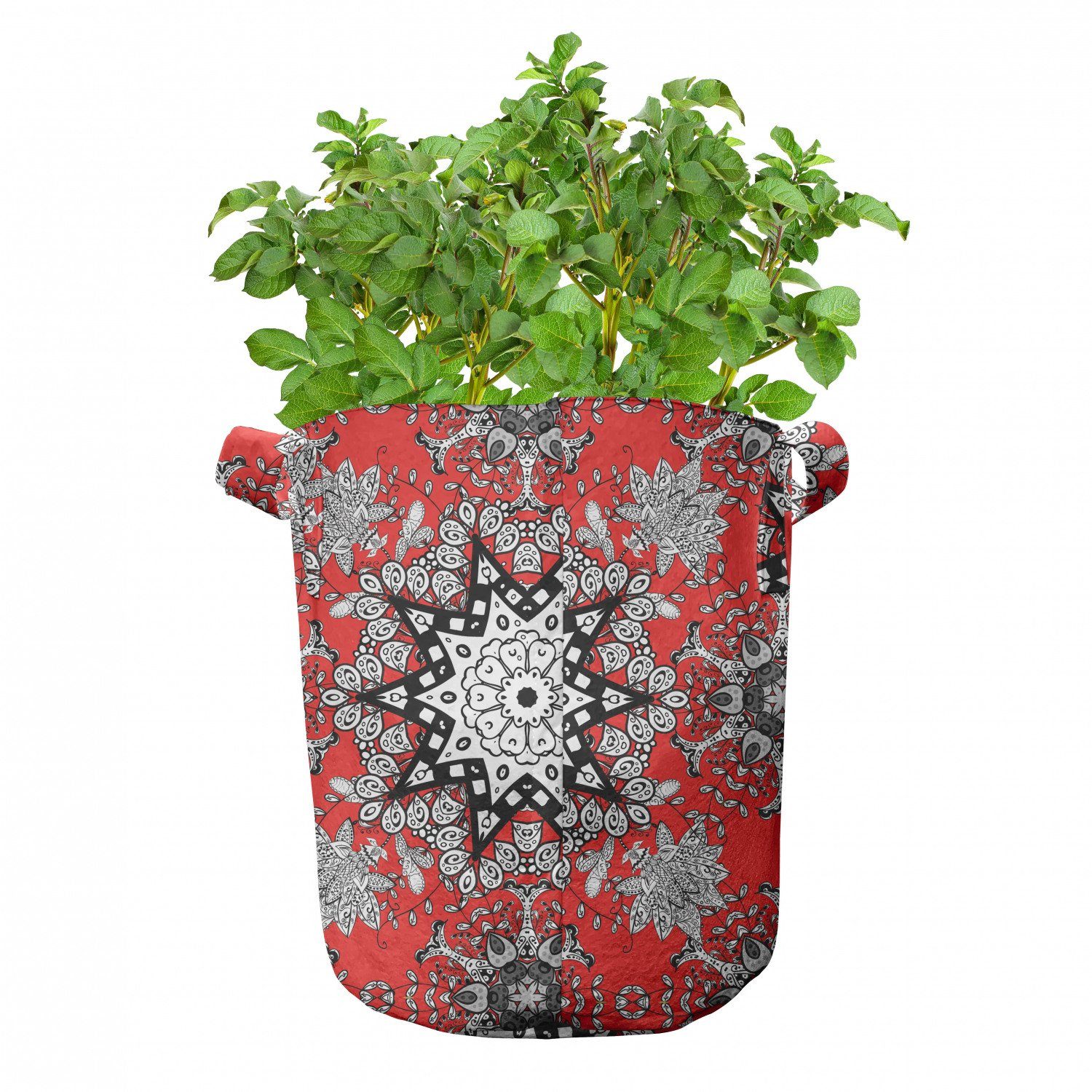 Abakuhaus Pflanzkübel hochleistungsfähig Mandala Stofftöpfe für Pflanzen, Red Griffen mit Blumenstrudel