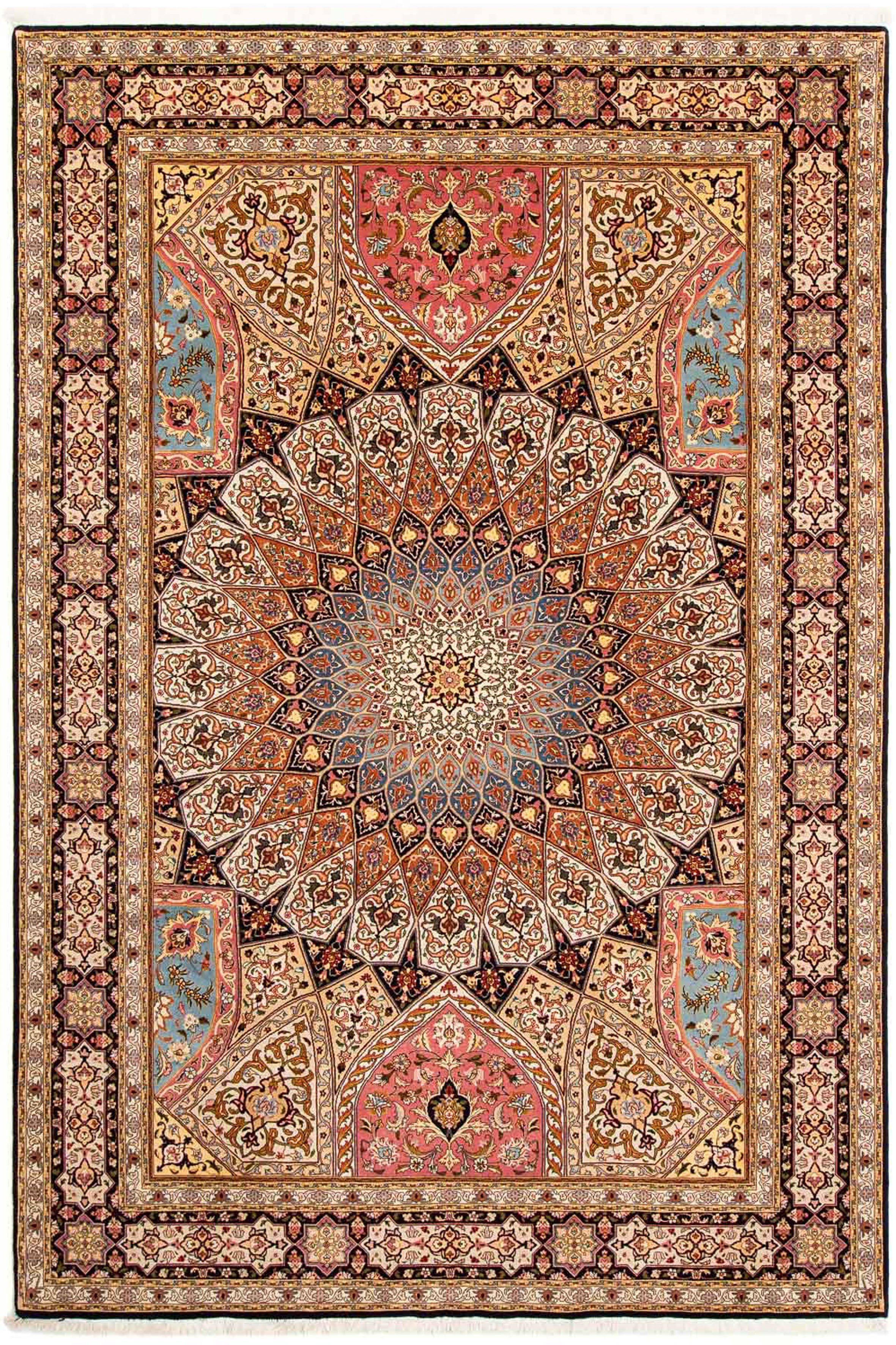 Perser mit - Einzelstück Täbriz - - Höhe: Orientteppich rechteckig, mm, Zertifikat morgenland, 254 cm hellbraun, Handgeknüpft, Wohnzimmer, 10 x 351
