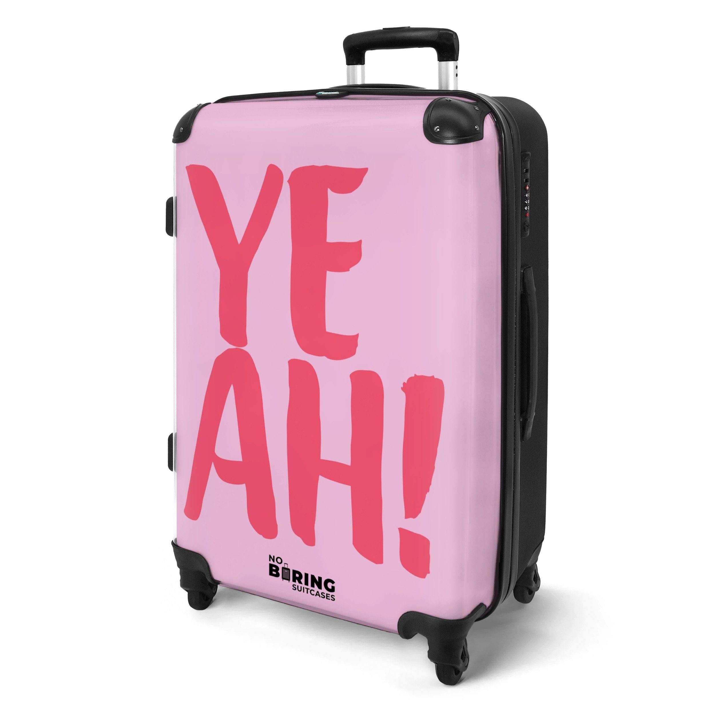 NoBoringSuitcases.com© Hartschalen-Trolley Lila mit rosa Zitat günstig online kaufen