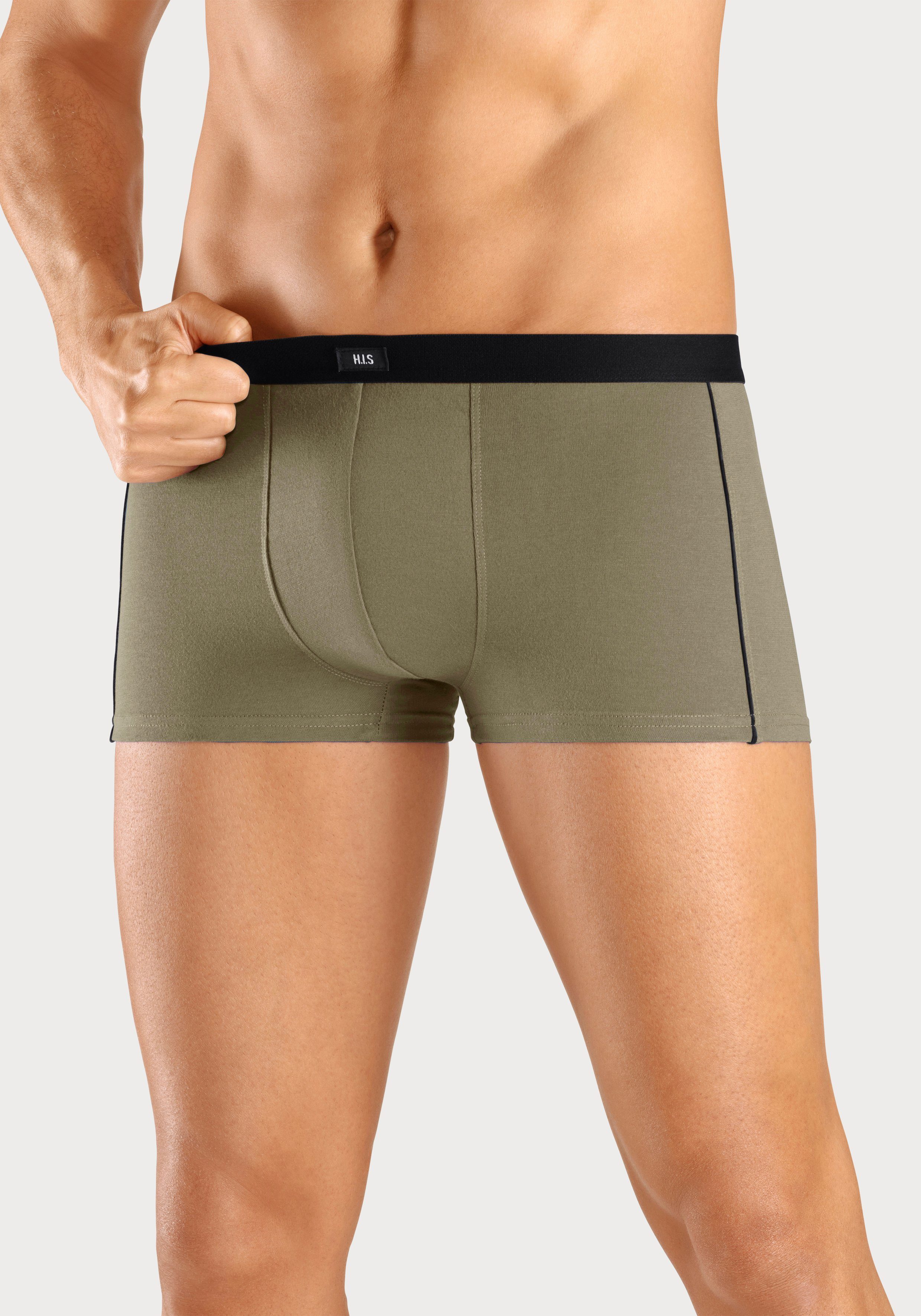 H.I.S (Packung, grau-olivgrün-bordeaux in 3-St) schmalen Hipster-Form Piping Boxershorts mit