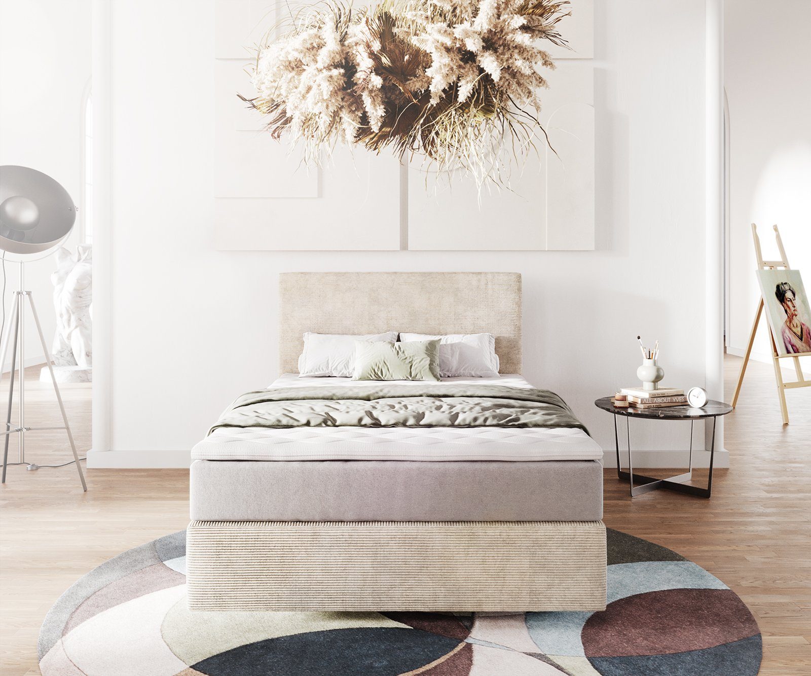 DELIFE Boxspringbett Dream-Well, Cord Beige 120x200 cm mit Taschenfederkern günstig online kaufen