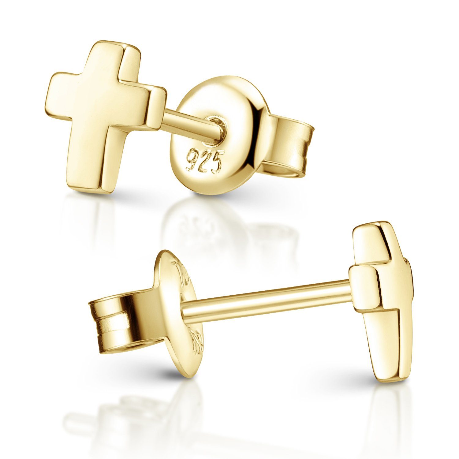 Materia Paar Ohrstecker Kreuz Gold klein Damen Kinder SO-440, 925 Sterling Silber, vergoldet