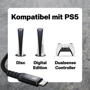 CABLETEX Ladekabel für PS5 DualSense Controller, 3 Meter Gaming-Controllerkabel, USB-C, USB Typ C, USB-C, USB Typ C (300 cm), Schnellladekabel, Nylonmantel, Kompatibel mit Play Station 5 Controller