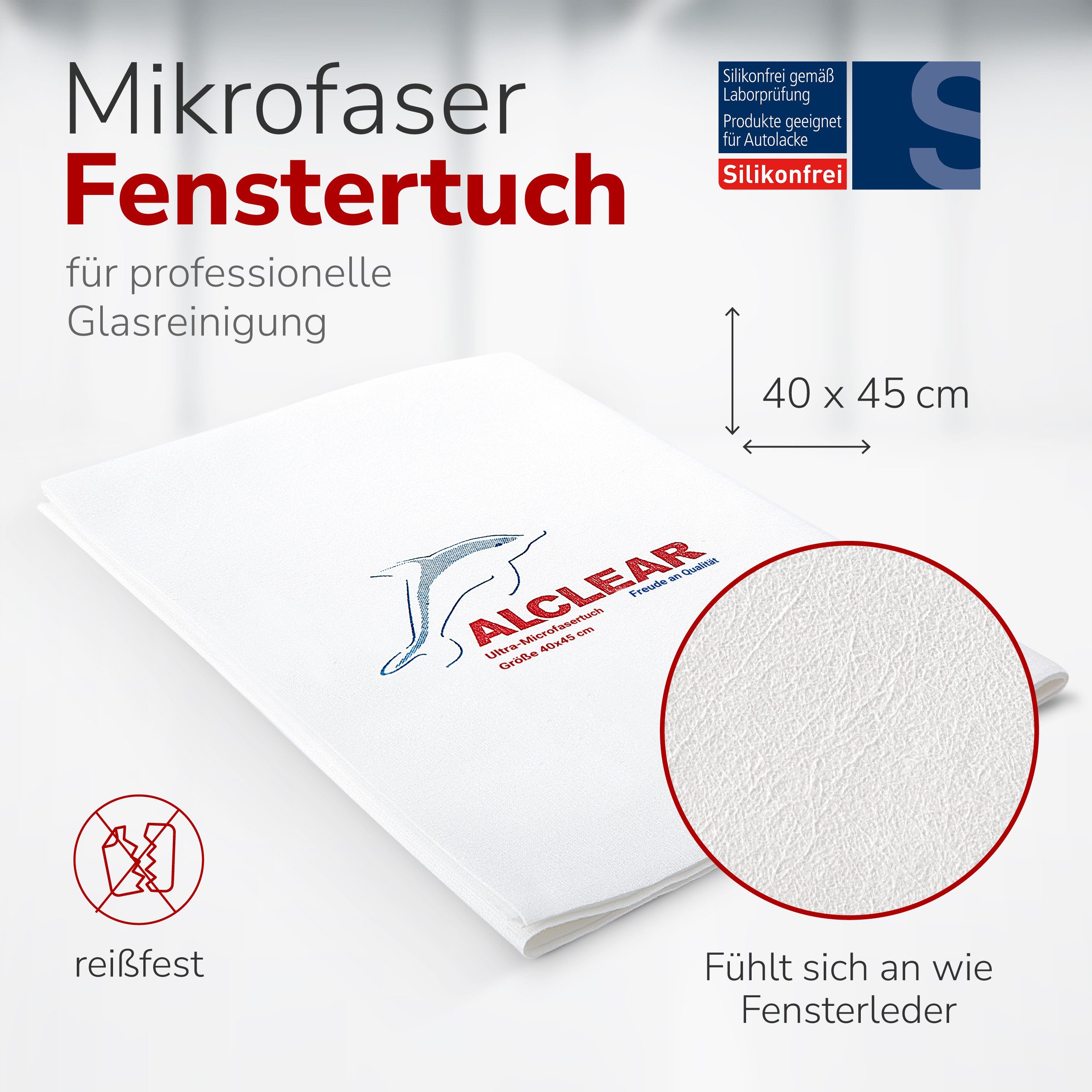 ALCLEAR 950001 Ultra-Microfaser Fenstertuch streifenfrei 40x45 cm Mikrofasertuch (70% Polyester, 30% Polyamid, 40x45 cm)