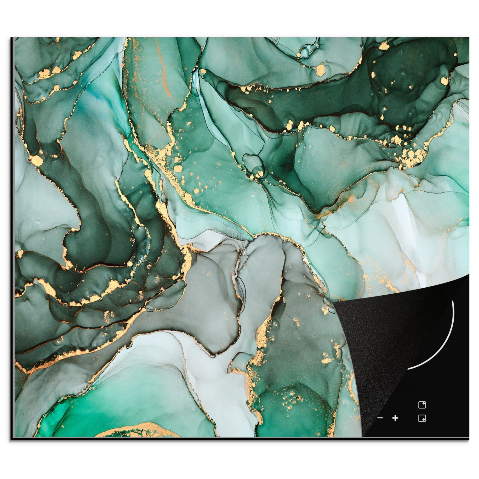 MuchoWow Herd-Abdeckplatte Gold - Marmor - Grün - Luxus - Marmoroptik/print - Grau, Vinyl, (1 tlg), Küche Herdabdeckplatte Ceranfeld Vinyl Einteilig, 59x52 cm
