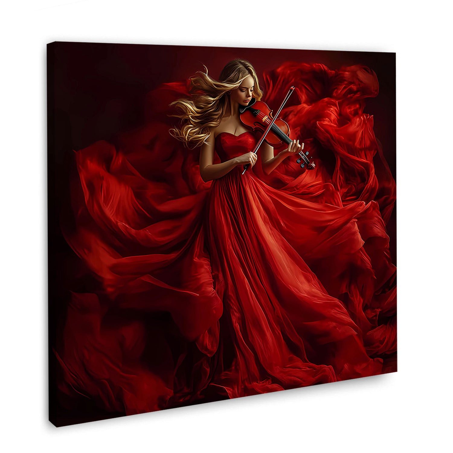 Artedinoi Leinwandbild Musikerin rote Eleganz klassisch Leinwandbild Wandbild Kunstdruck XL W