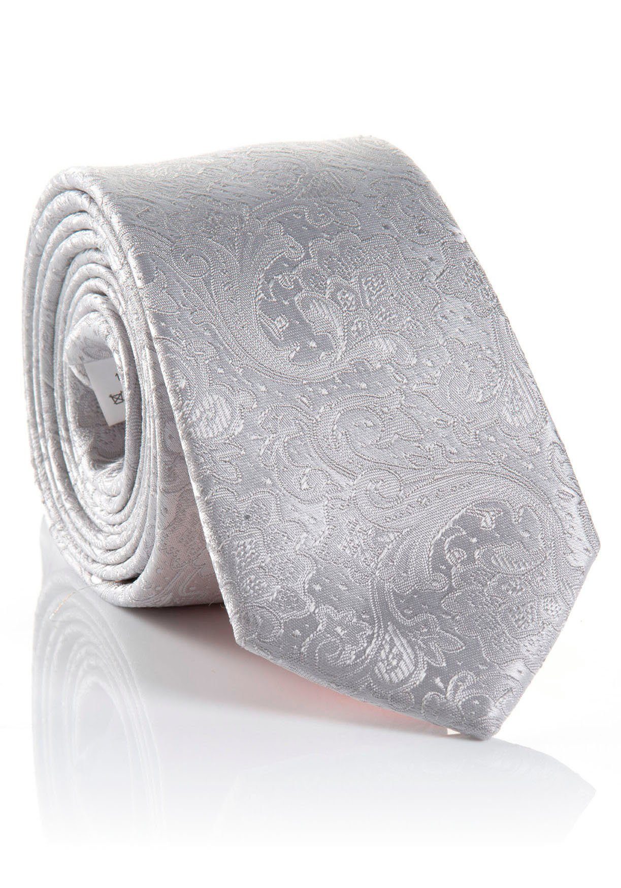 MONTI Krawatte reiner silver aus Seide, Krawatte Paisley-Muster LELIO