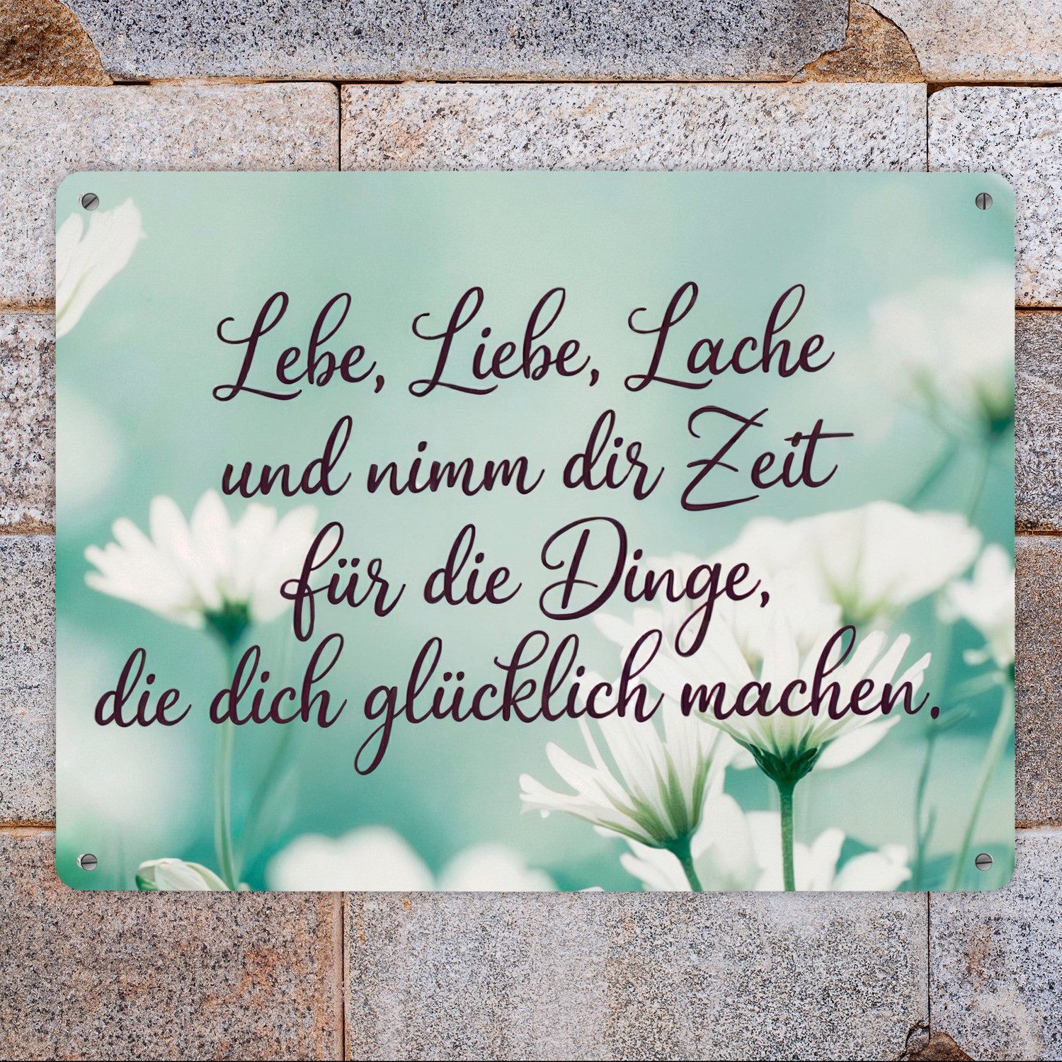 speecheese Metallschild Lebe Liebe Lache - Glücklich sein Metallschild XXL in 28x38 cm