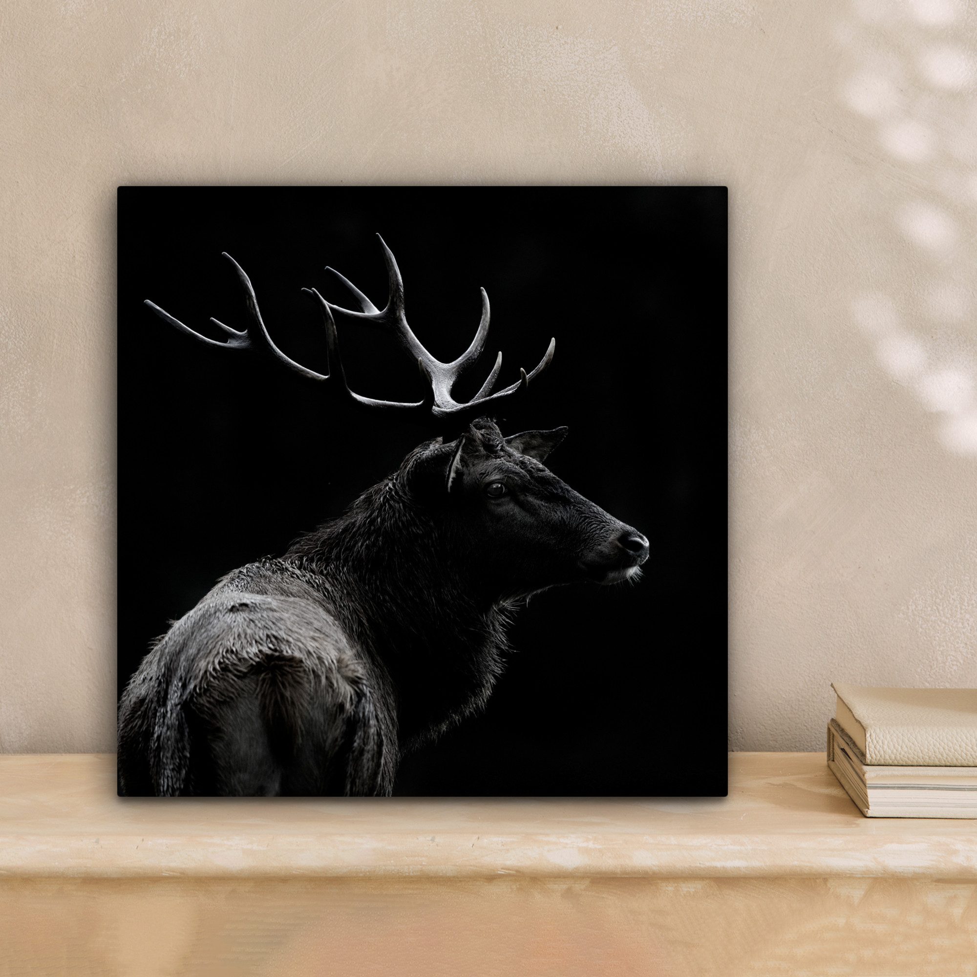 OneMillionCanvasses® Leinwandbild Hirsch - Schwarz - Weiß - Geweih, Fotodru günstig online kaufen