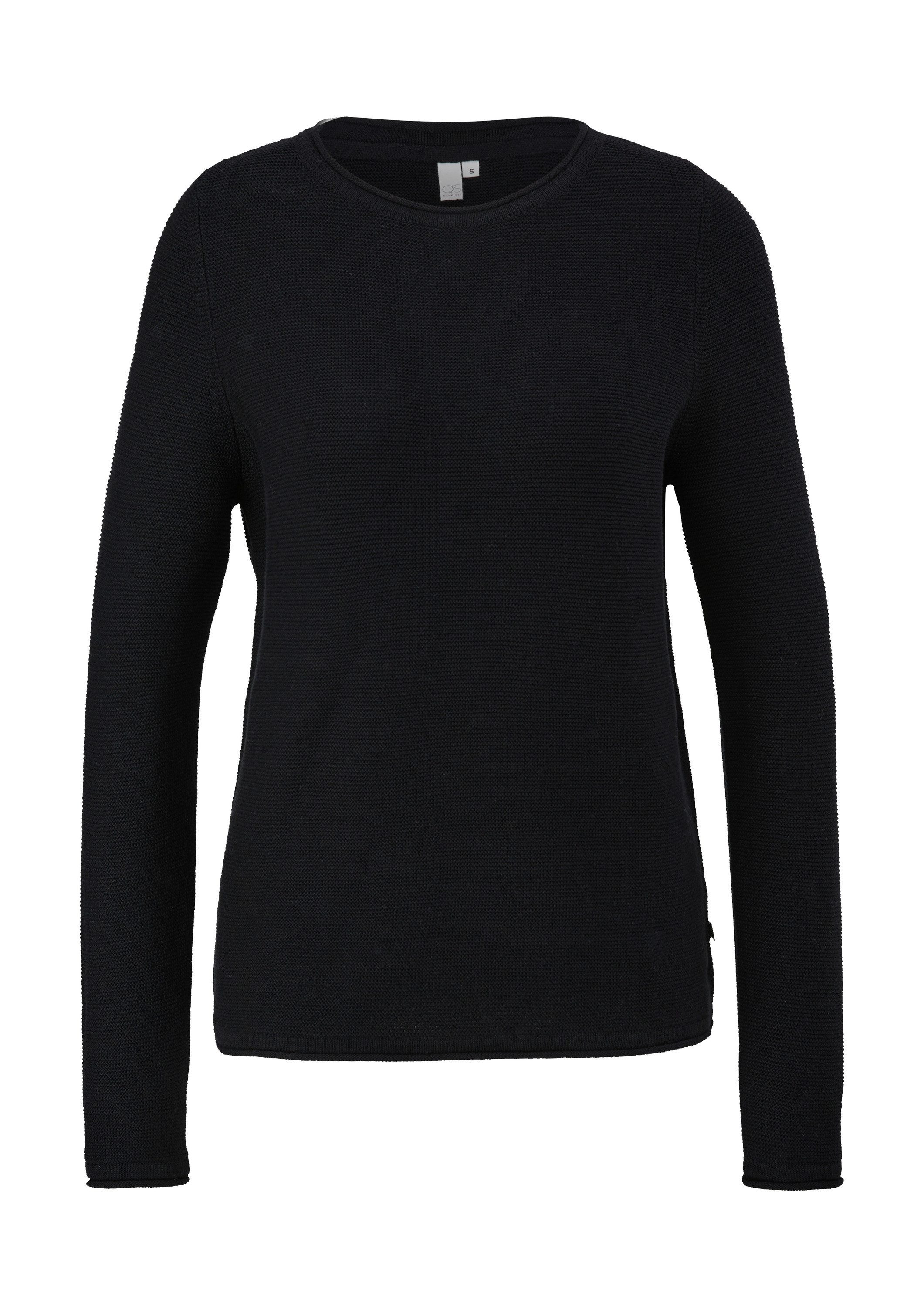 QS Longpullover Strickpullover Pullover mit Rollsaumkanten