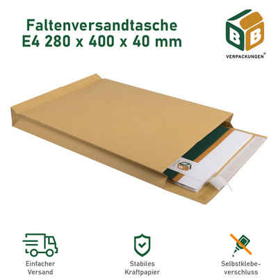 BB-Verpackungen Versandtasche Faltenversandtaschen, 280 x 400 x 40 mm, E4, Grammatur: 120 g/m²