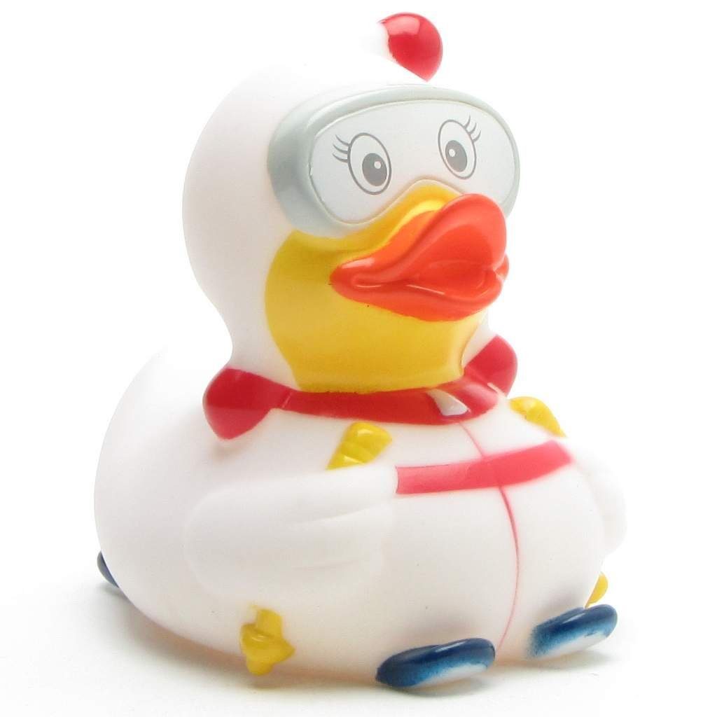 Duckshop Badespielzeug - weiss Badeente Quietscheente Skihaserl