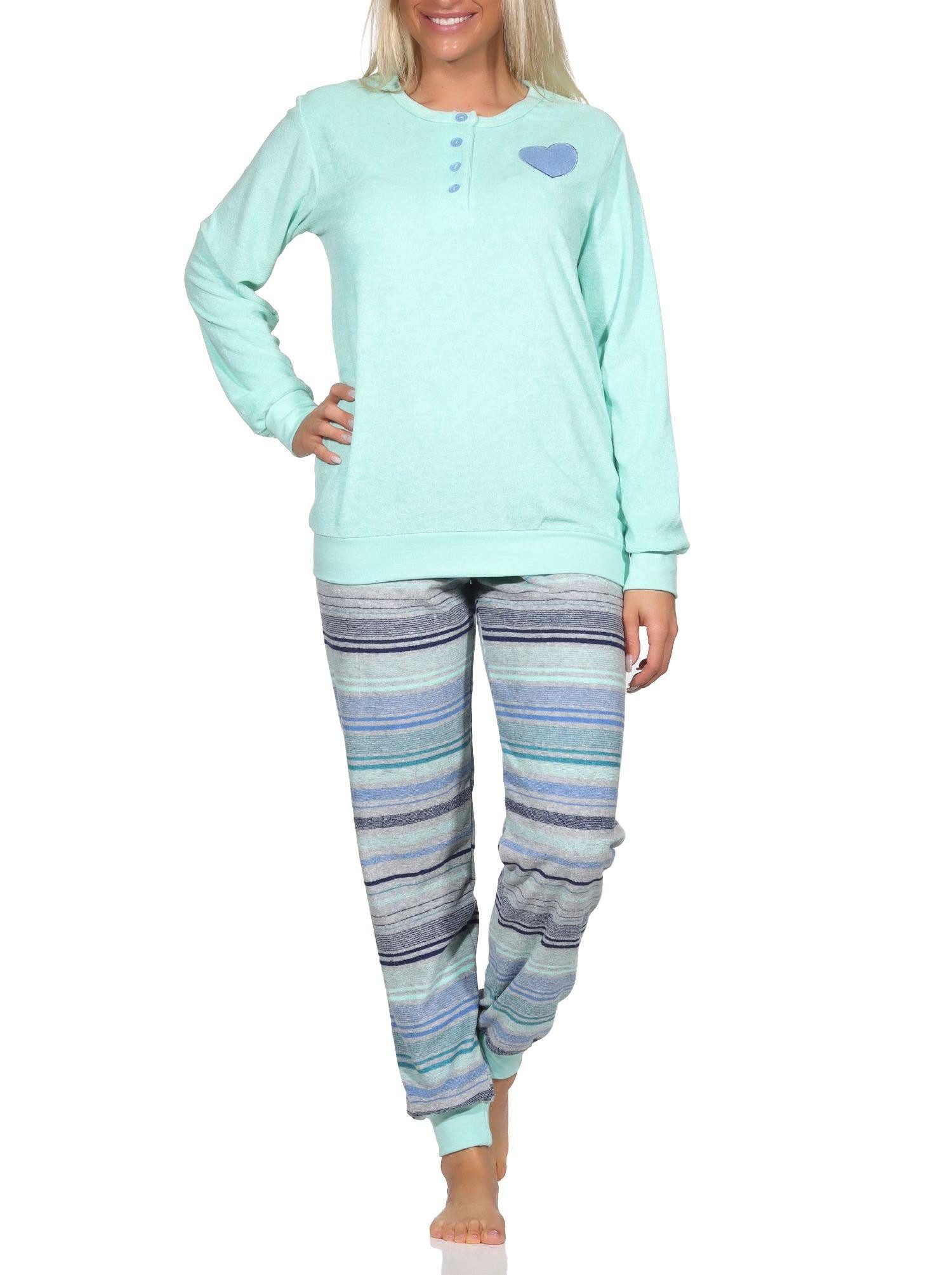 Pyjama Normann Damen Frottee langarm Schlafanzug Pyjama